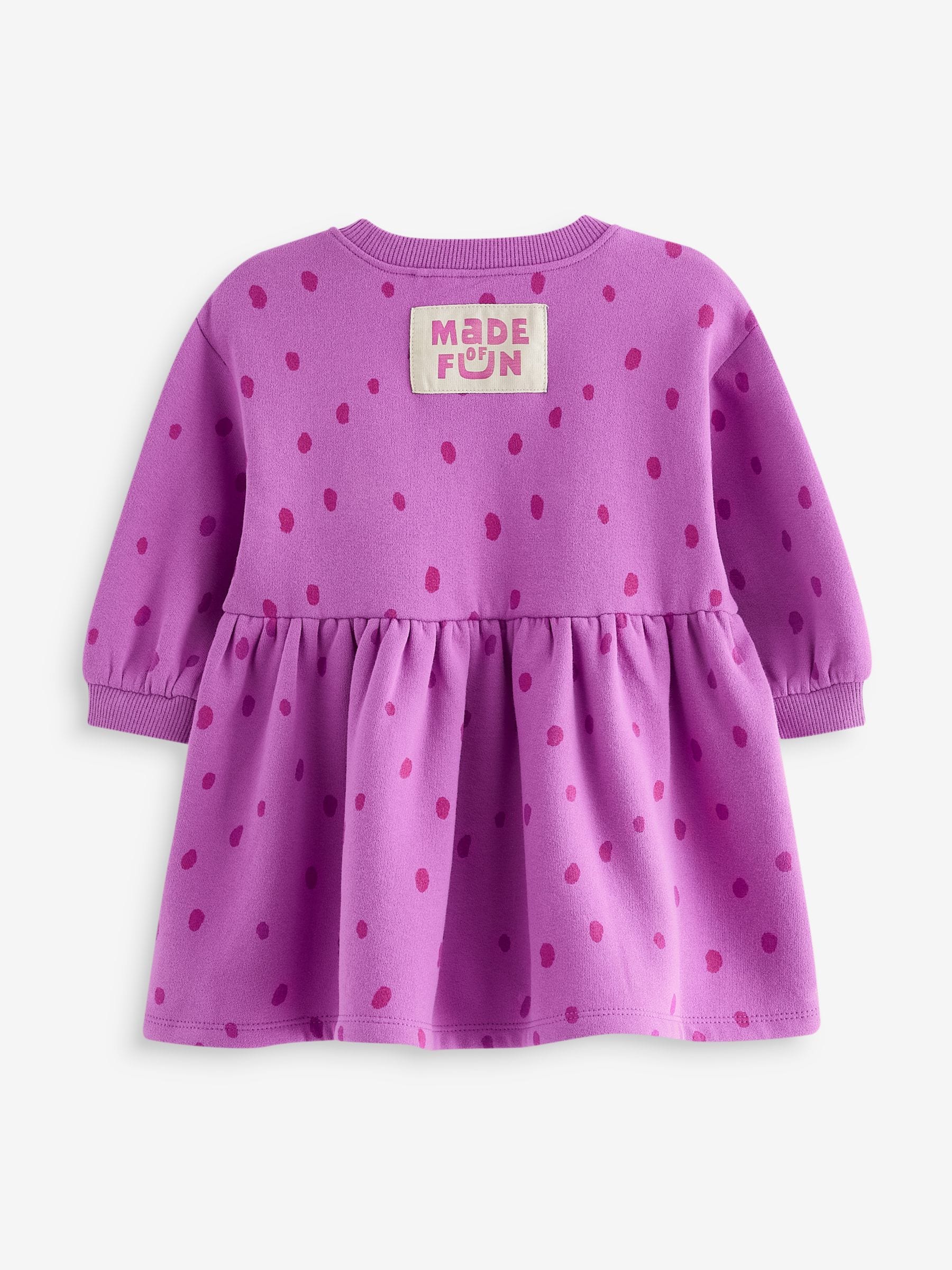 Purple Character Long Sleeve Jumper Dress (3mths-7yrs)