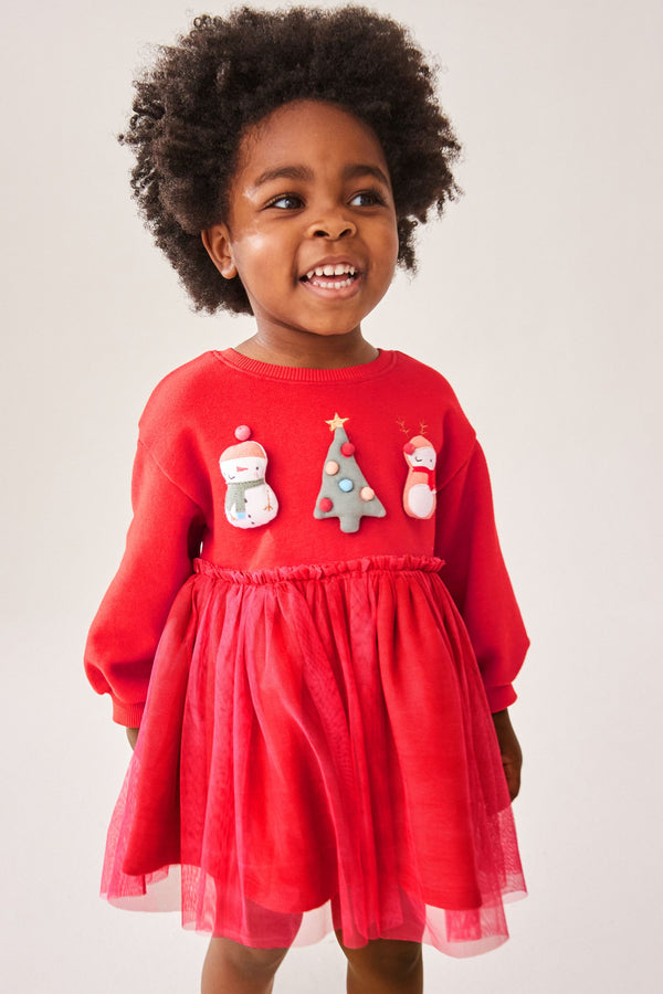 Red Christmas Mesh 2-in-1 Sweatshirt Dress (3mths-7yrs)