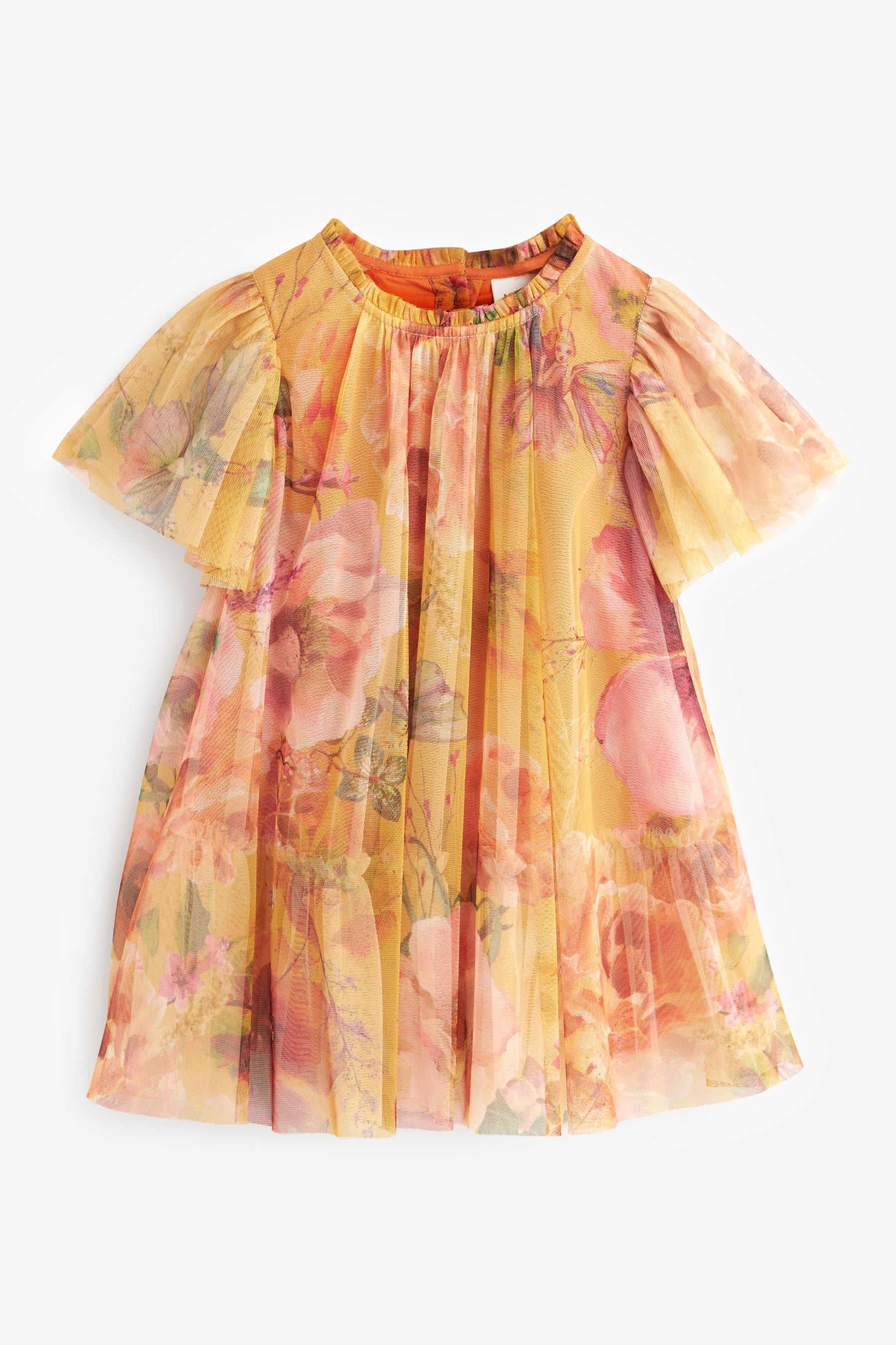 Ochre Yellow Floral Mesh Dress (3mths-7yrs)