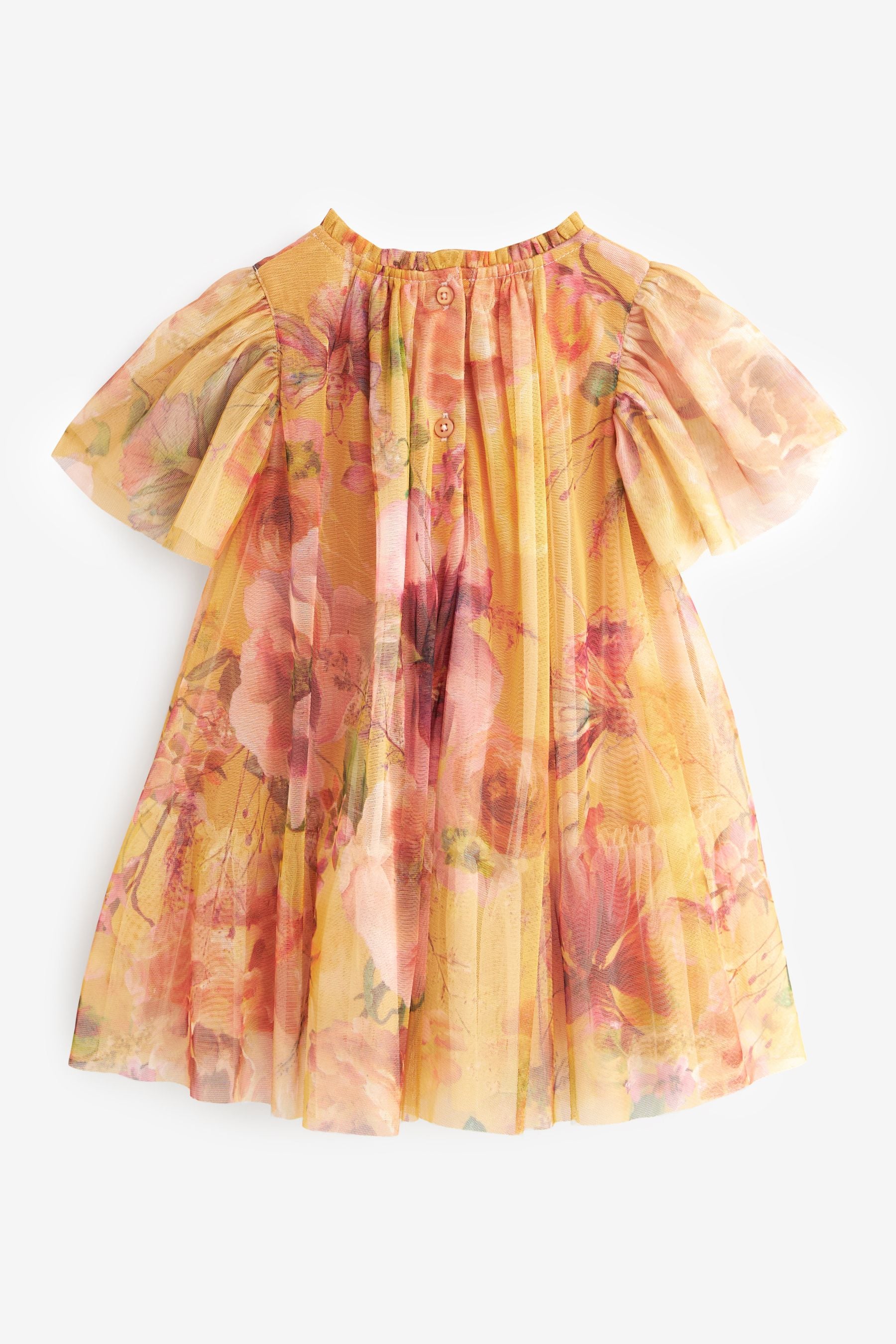 Ochre Yellow Floral Mesh Dress (3mths-7yrs)