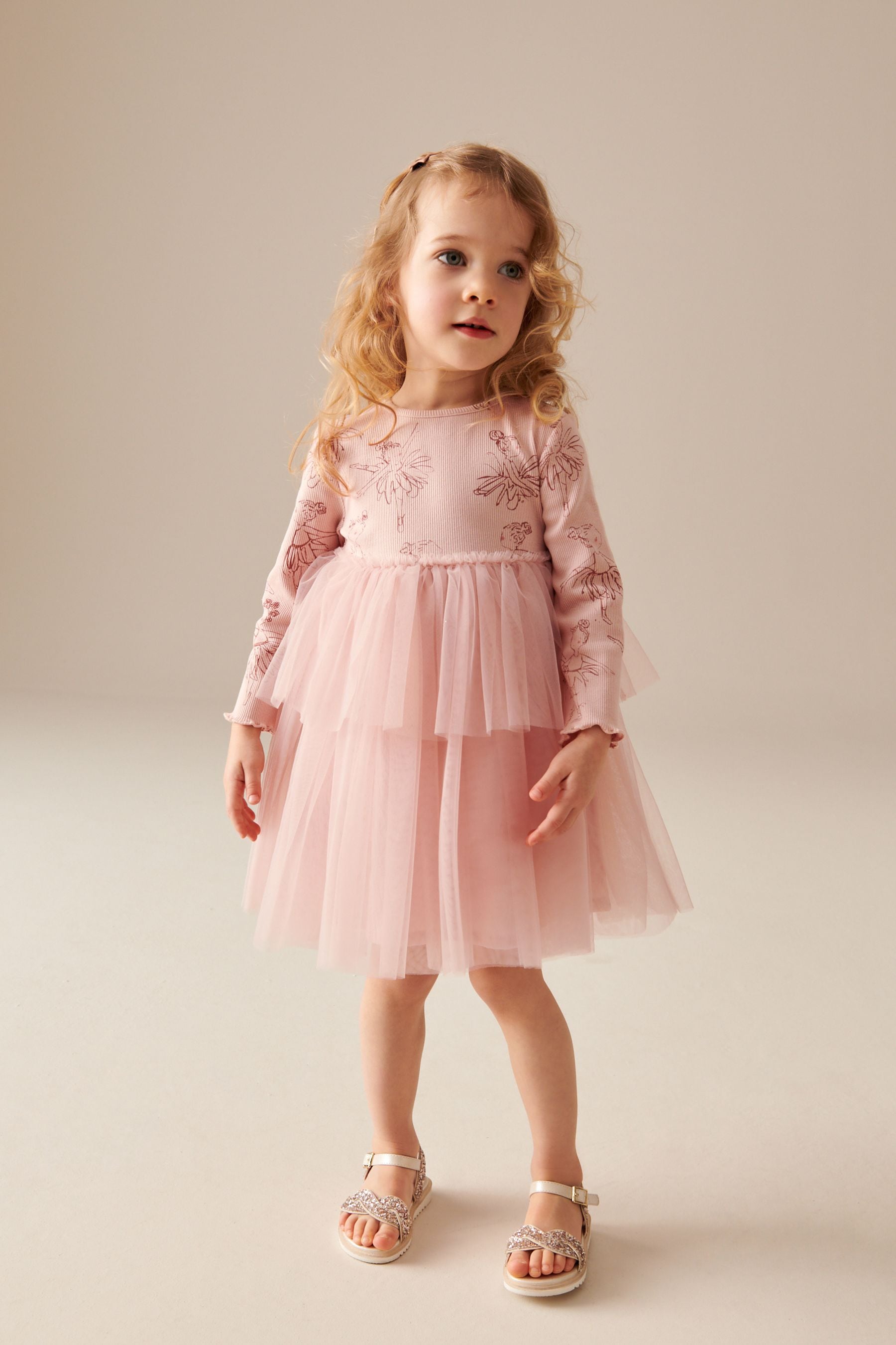 Pink Long Sleeve Mesh Dress (3mths-7yrs)