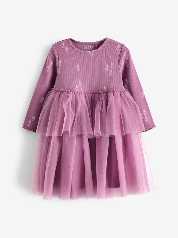 Purple Long Sleeve Mesh Dress (3mths-7yrs)