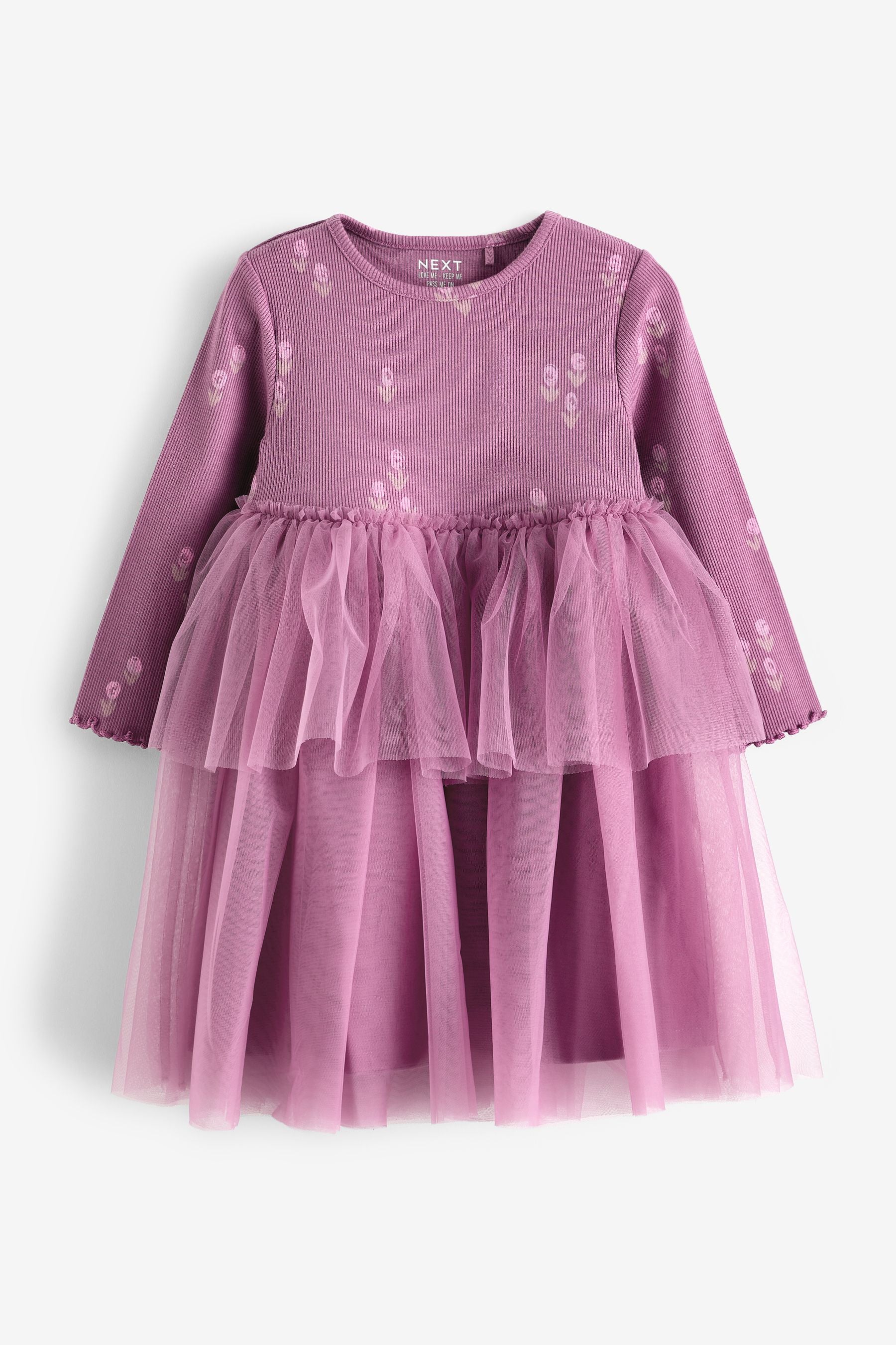 Purple Long Sleeve Mesh Dress (3mths-7yrs)