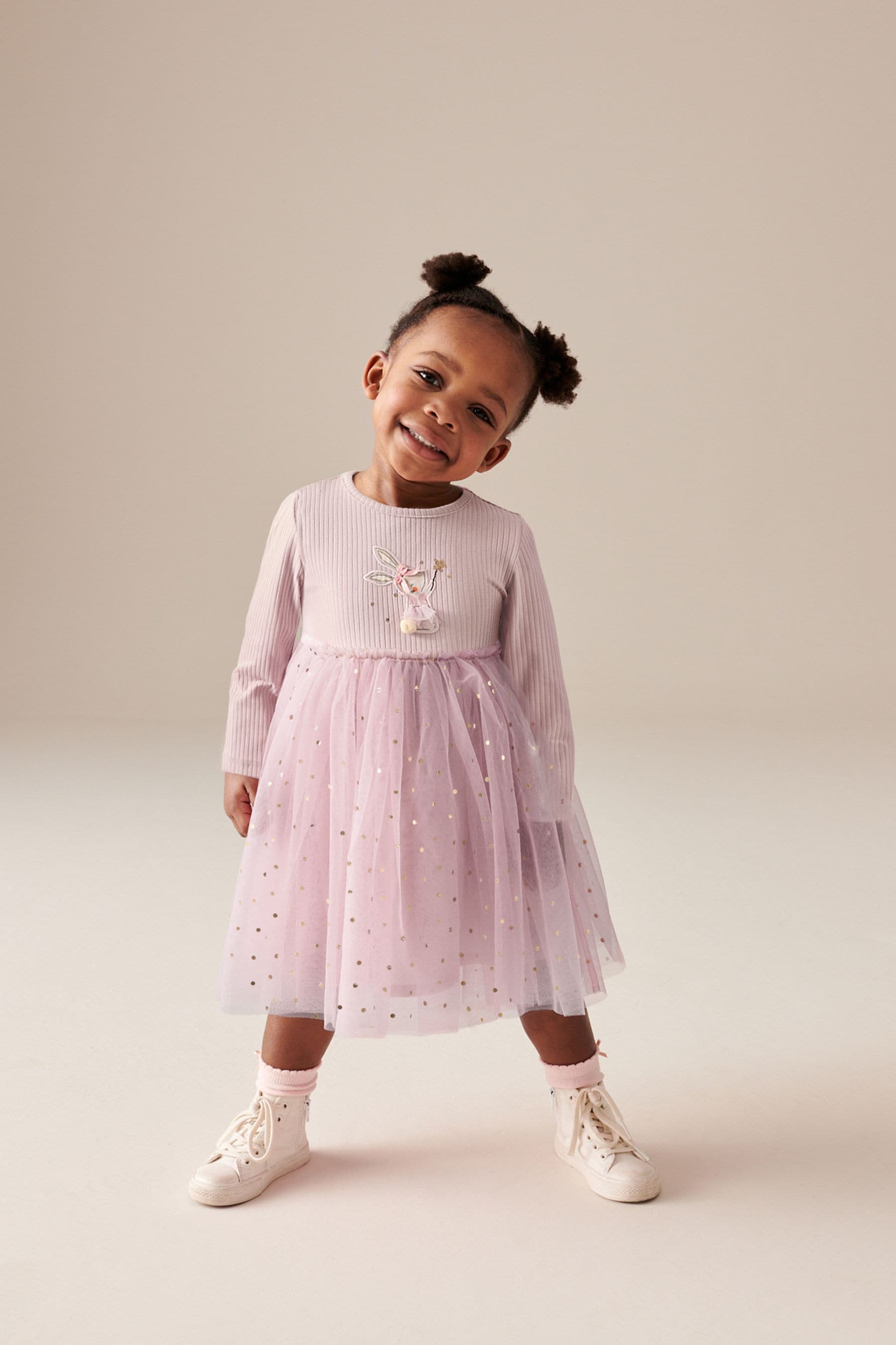 Pink/Lilac Purple Long Sleeve Mesh Dress (3mths-7yrs)