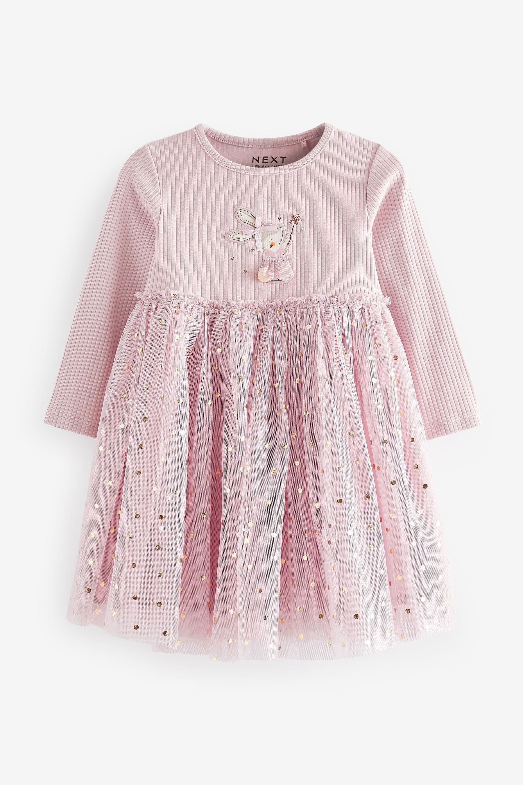 Pink/Lilac Purple Long Sleeve Mesh Dress (3mths-7yrs)