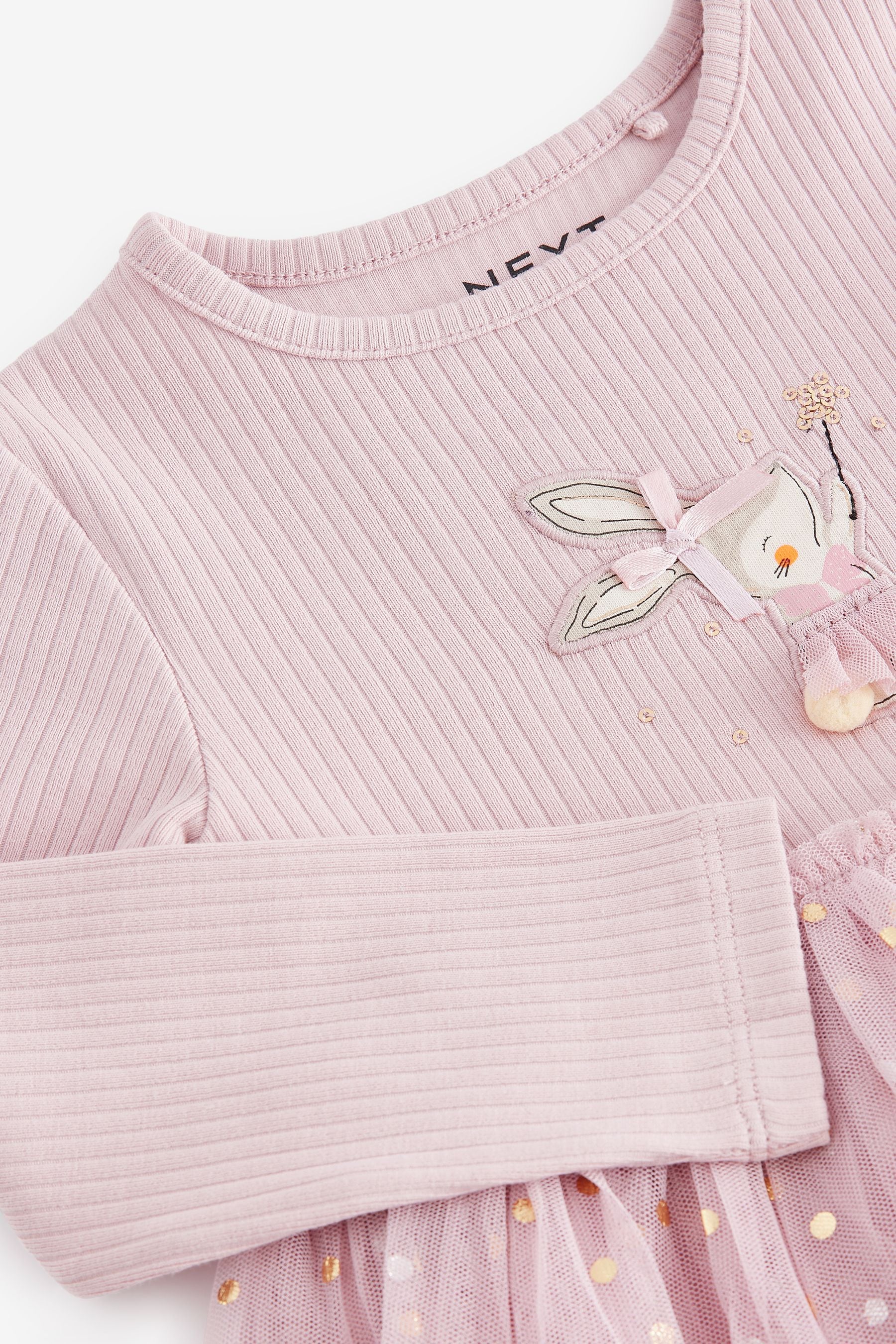 Pink Bunny Long Sleeve Mesh Dress (3mths-7yrs)