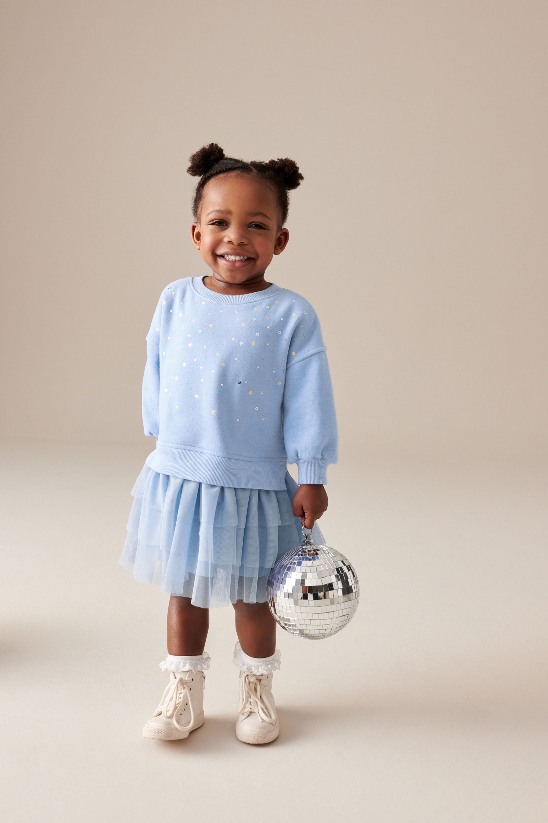 Pale Blue Sparkle Sweat Mesh Dress (3mths-7yrs)