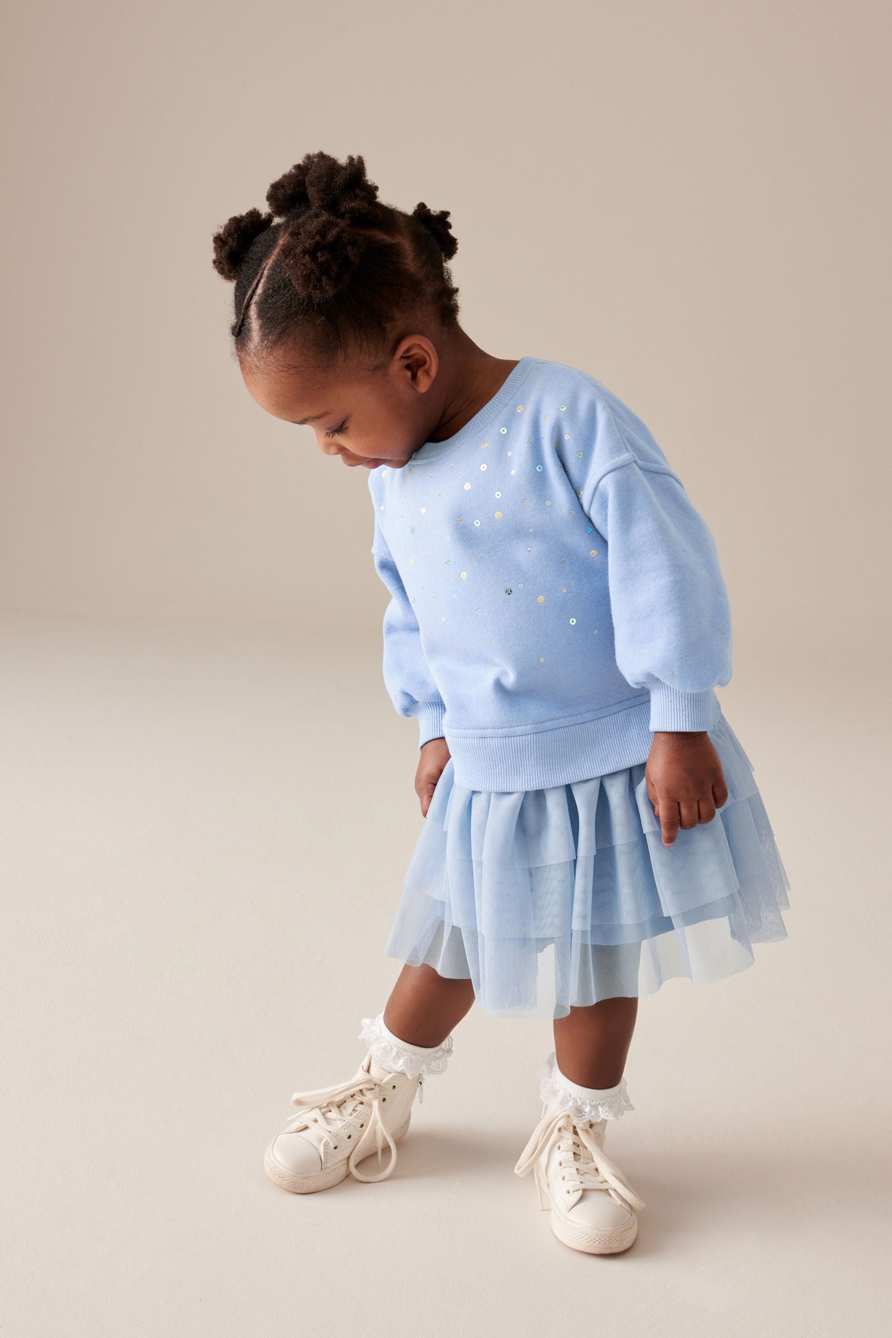 Pale Blue Sparkle Sweat Mesh Dress (3mths-7yrs)