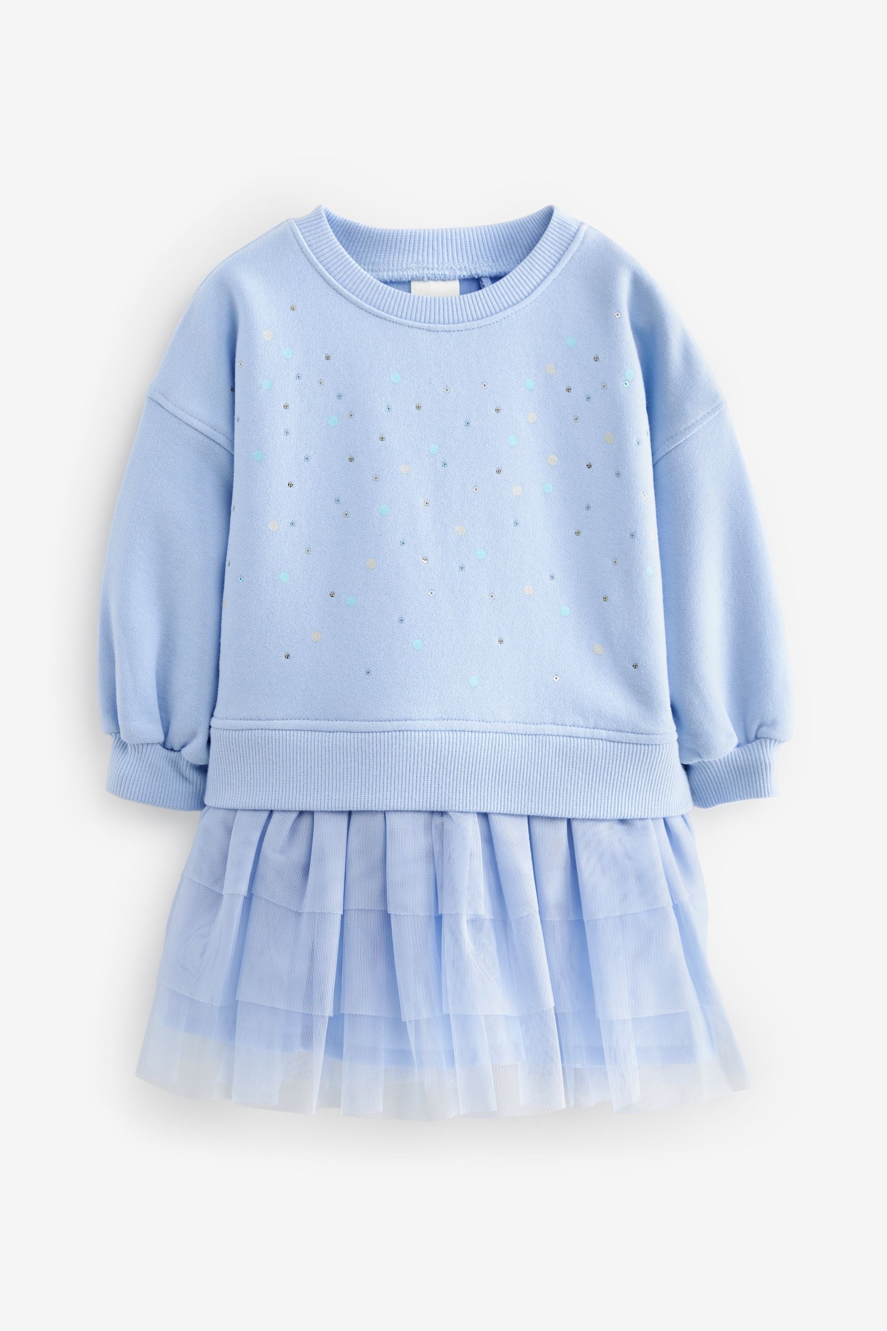 Pale Blue Sparkle Sweat Mesh Dress (3mths-7yrs)