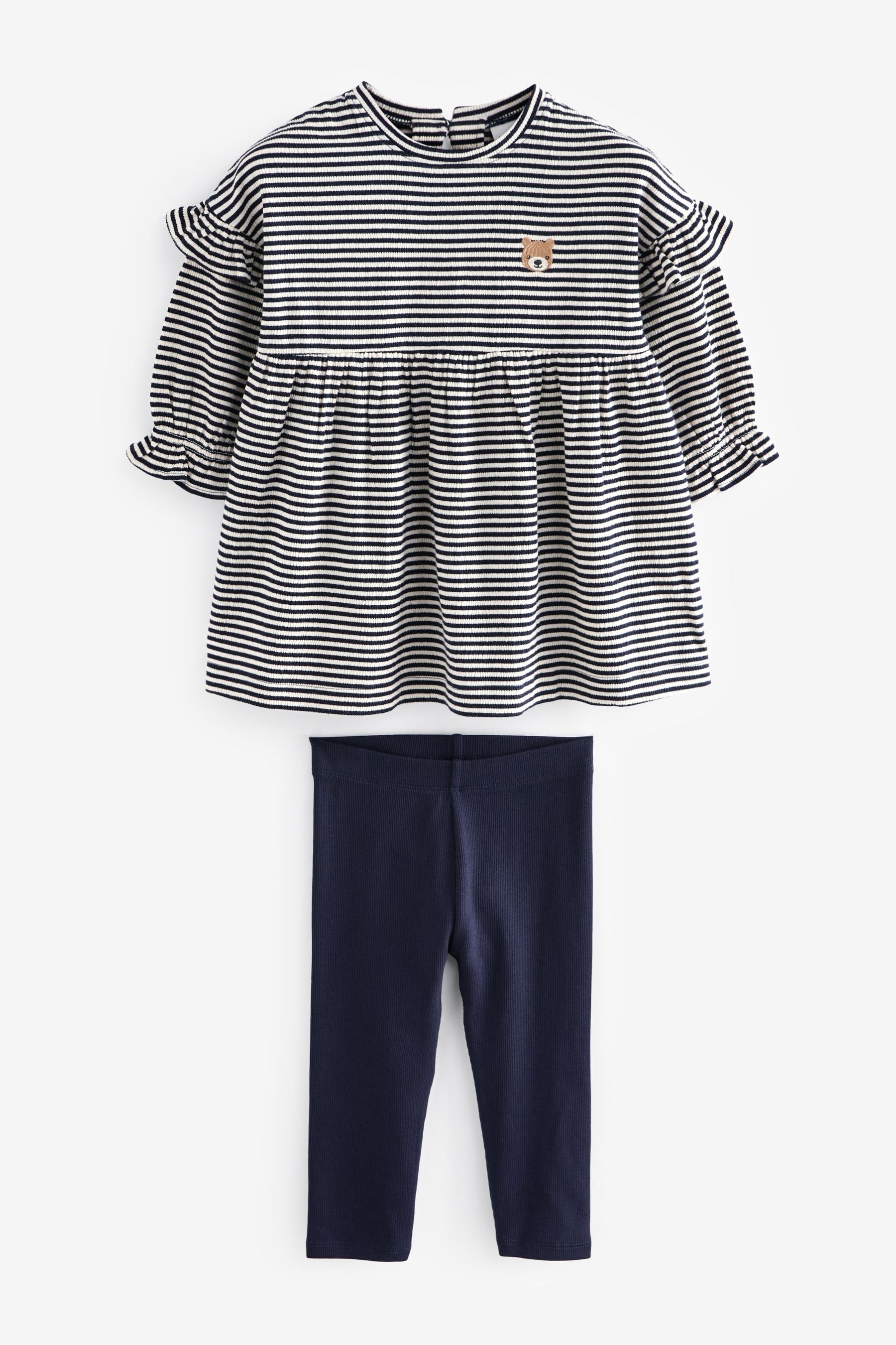 Navy/White Long Sleeve Dress and Leggings (3mths-7yrs)