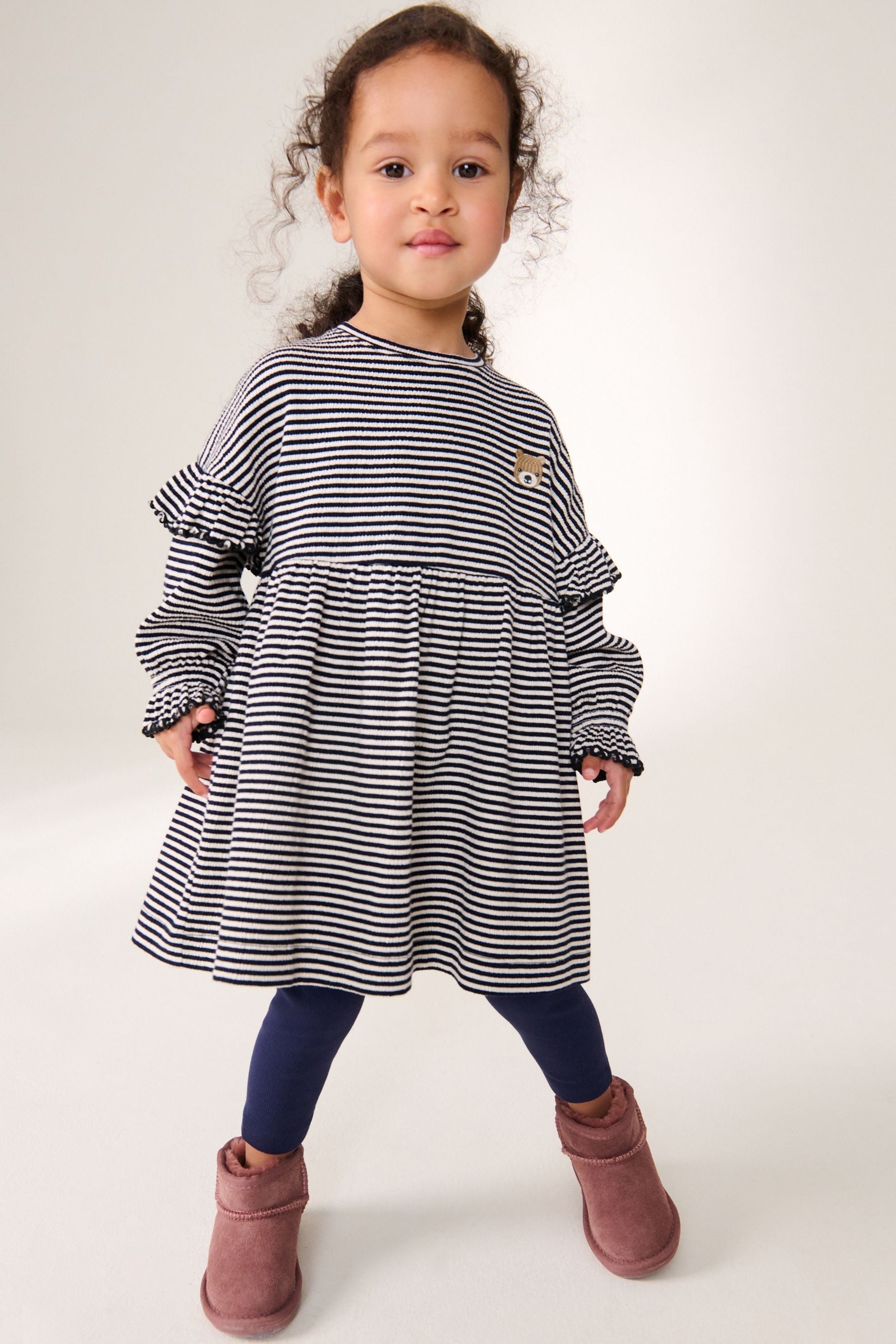 Navy/White Long Sleeve Dress and Leggings (3mths-7yrs)