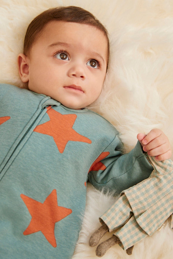 Teal Blue Fleece Lined Baby Sleepsuit