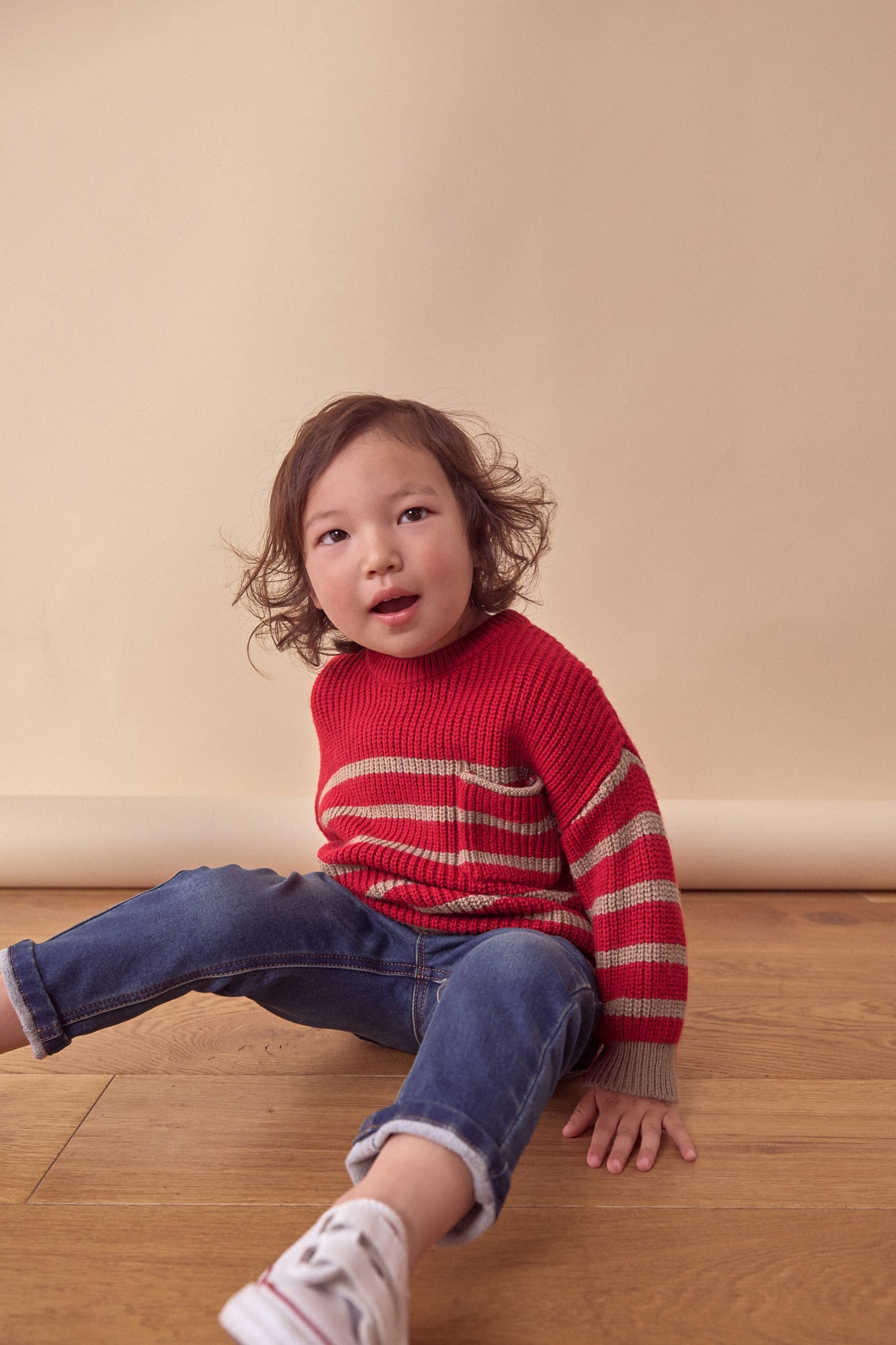 Red/Tan Brown Stripe Crew Neck Knitted Jumper (3mths-7yrs)