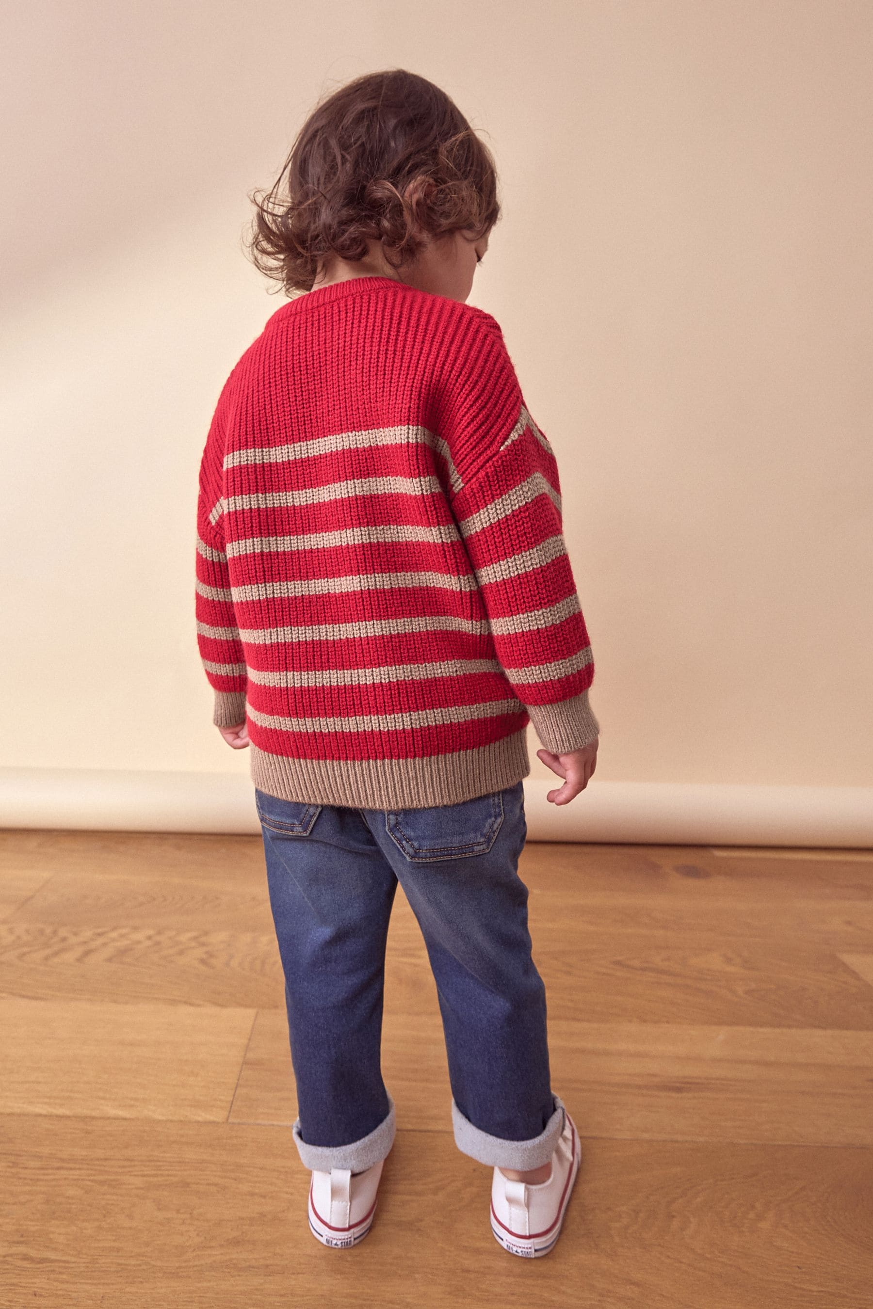 Red/Tan Brown Stripe Crew Neck Knitted Jumper (3mths-7yrs)