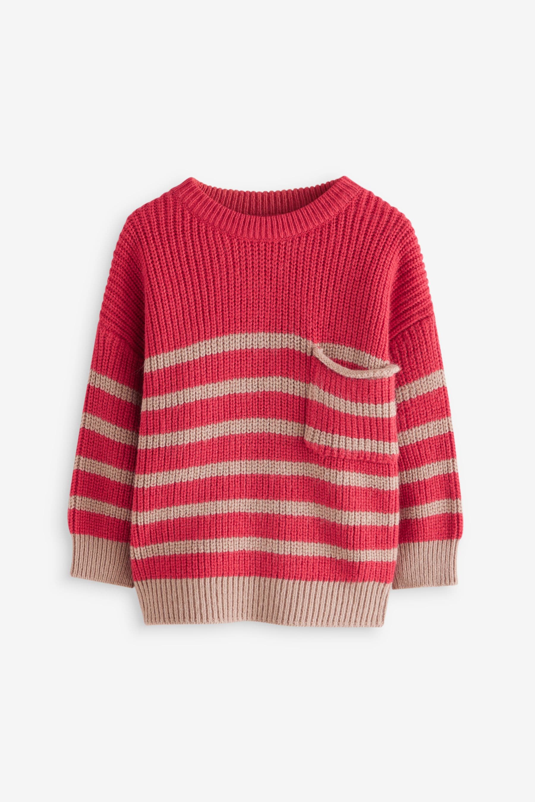 Red/Tan Brown Stripe Crew Neck Knitted Jumper (3mths-7yrs)