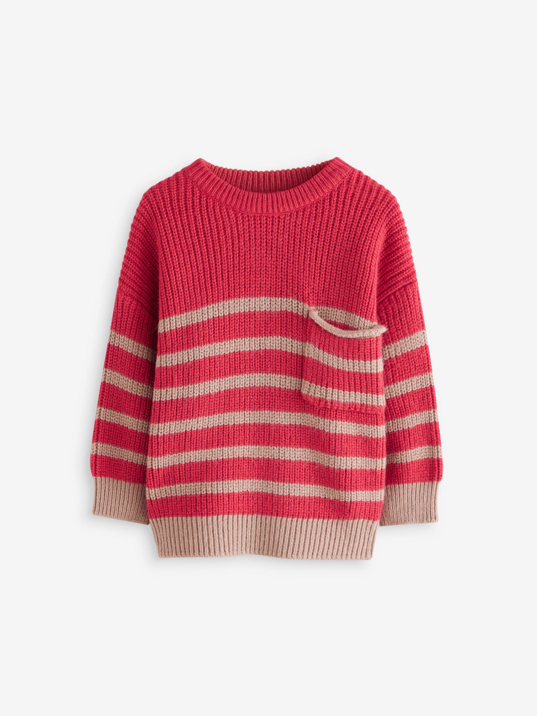 Red/Tan Brown Stripe Crew Neck Knitted Jumper (3mths-7yrs)