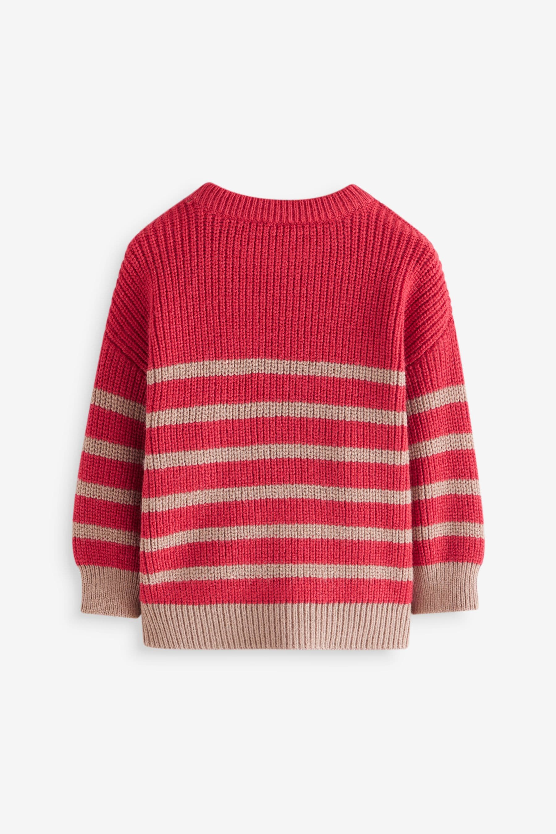 Red/Tan Brown Stripe Crew Neck Knitted Jumper (3mths-7yrs)