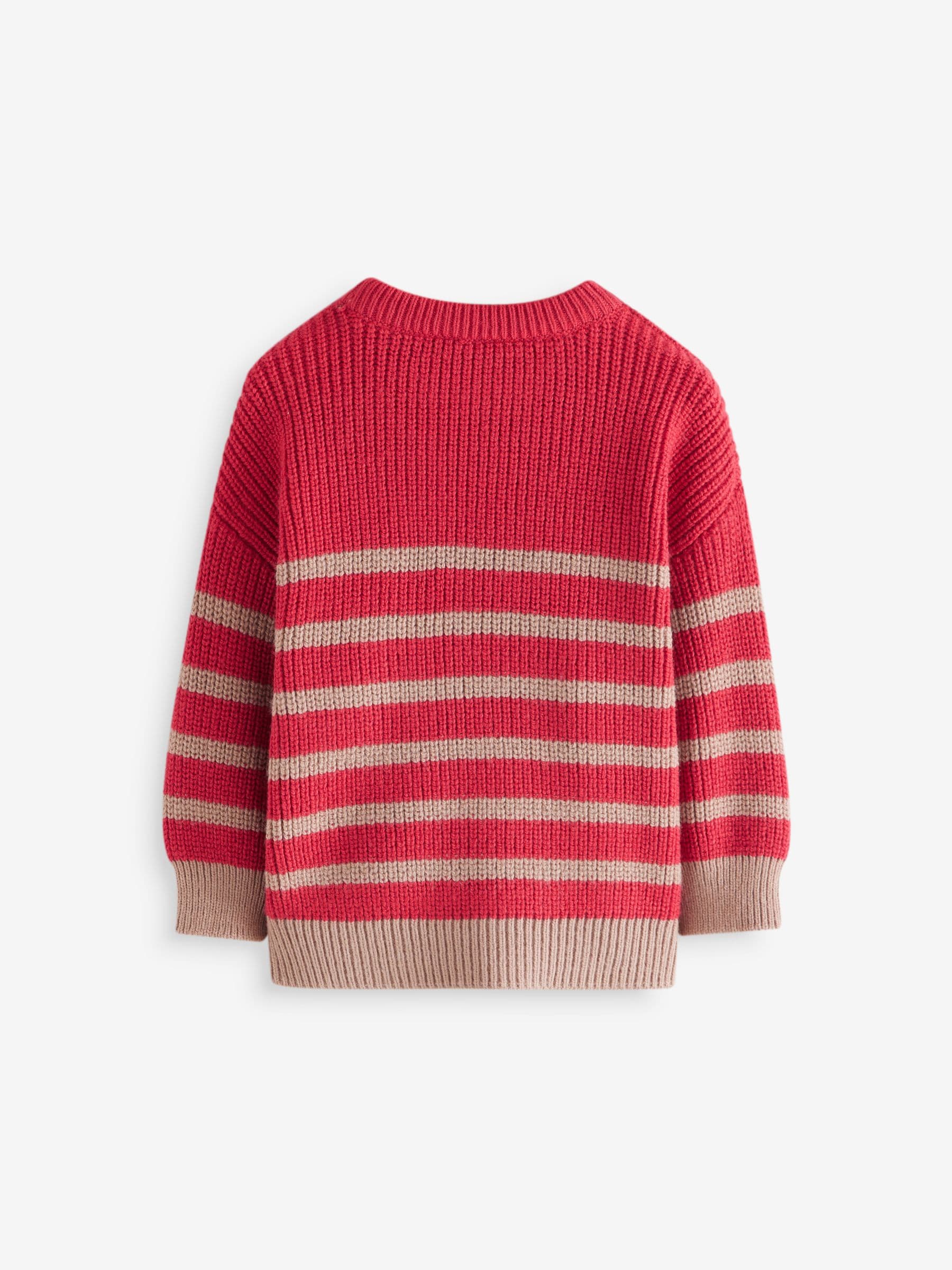 Red/Tan Brown Stripe Crew Neck Knitted Jumper (3mths-7yrs)