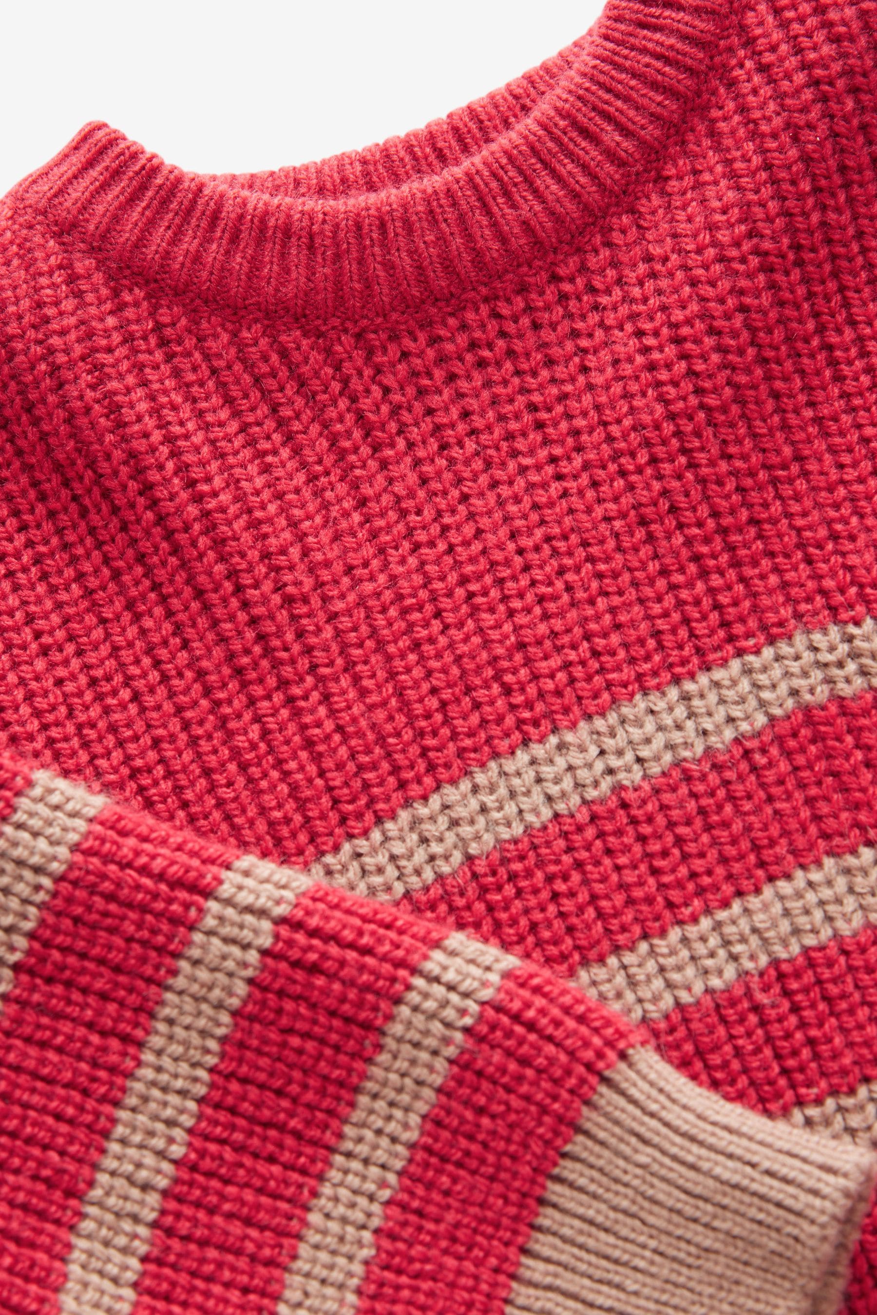 Red/Tan Brown Stripe Crew Neck Knitted Jumper (3mths-7yrs)