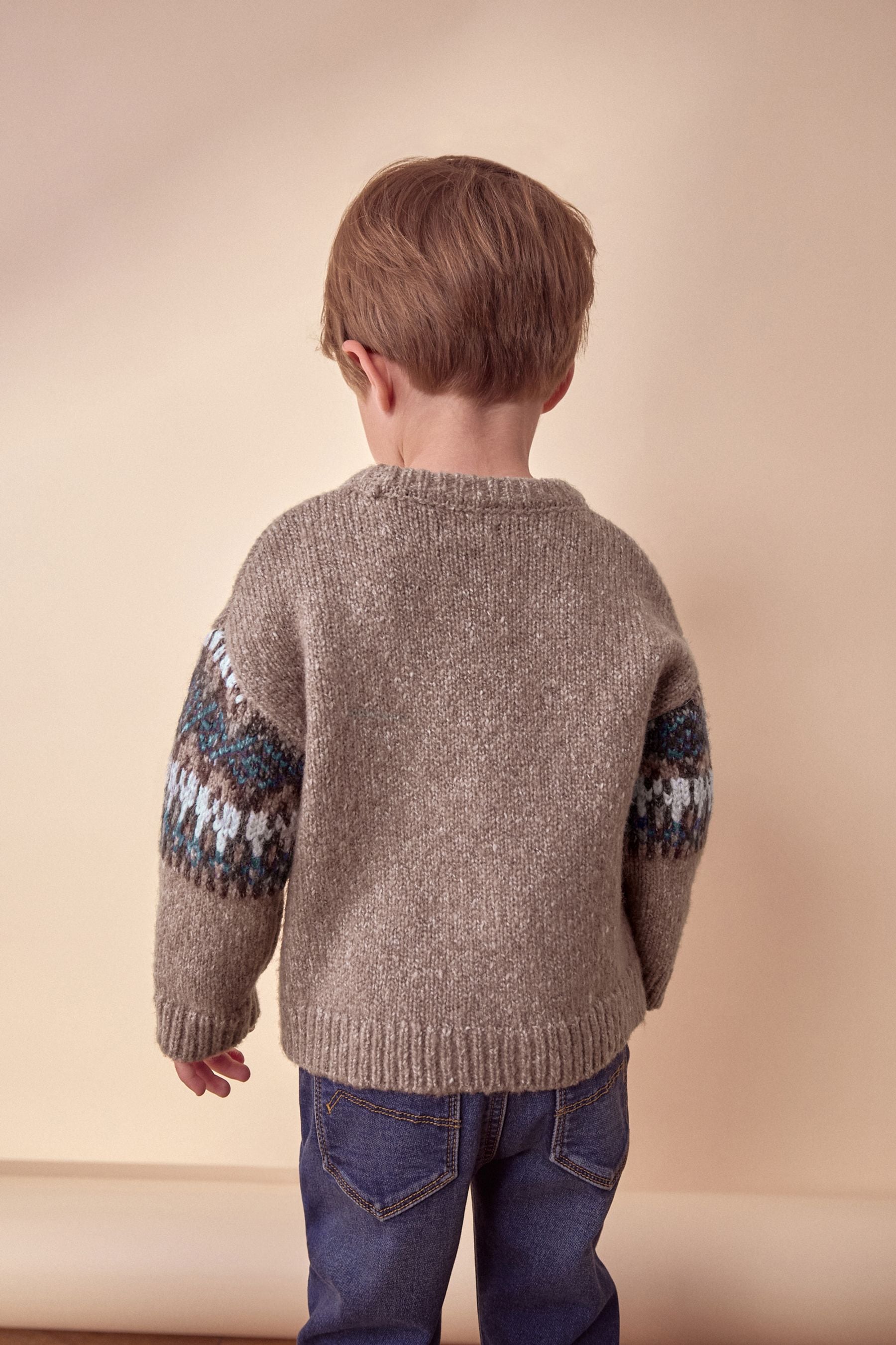 Neutral Fairisle Crew Neck Knitted Jumper (3mths-7yrs)