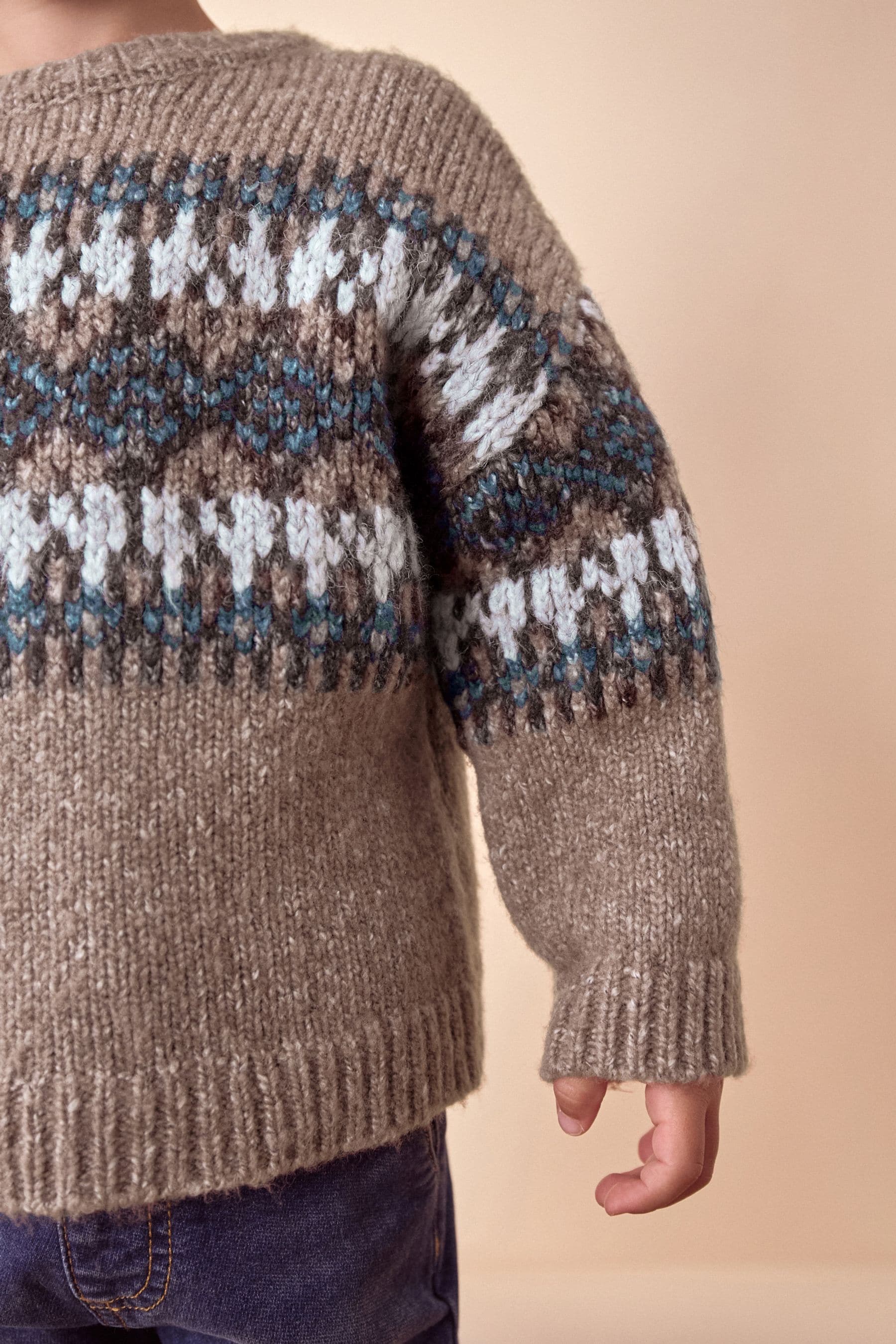 Neutral Fairisle Crew Neck Knitted Jumper (3mths-7yrs)