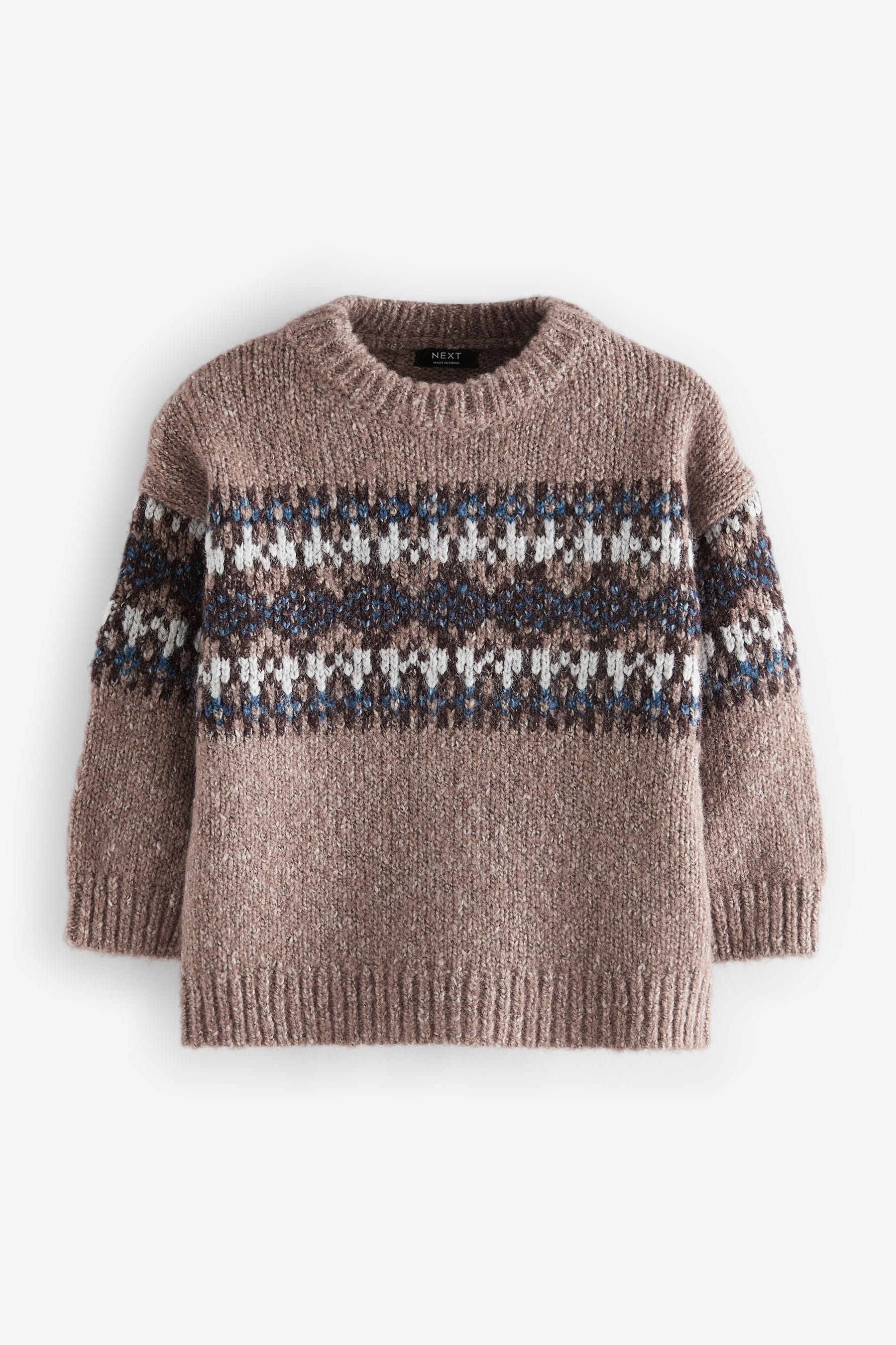 Neutral Fairisle Crew Neck Knitted Jumper (3mths-7yrs)