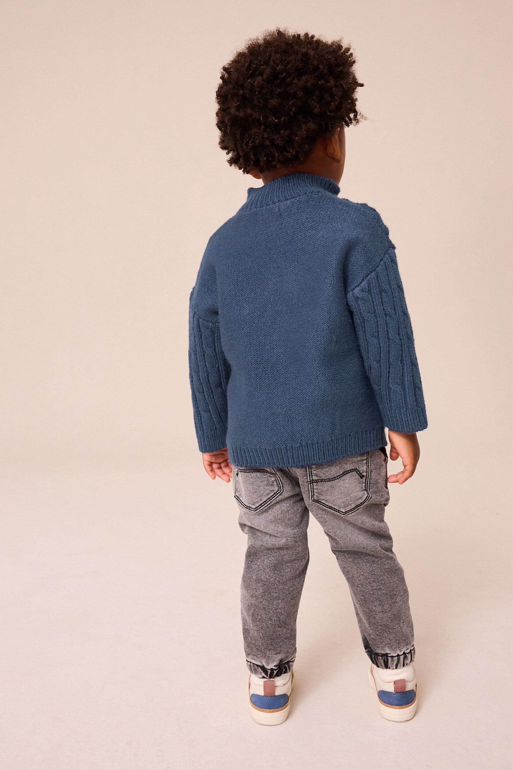 Navy Blue Cable Knit Zip Neck Jumper (3mths-7yrs)