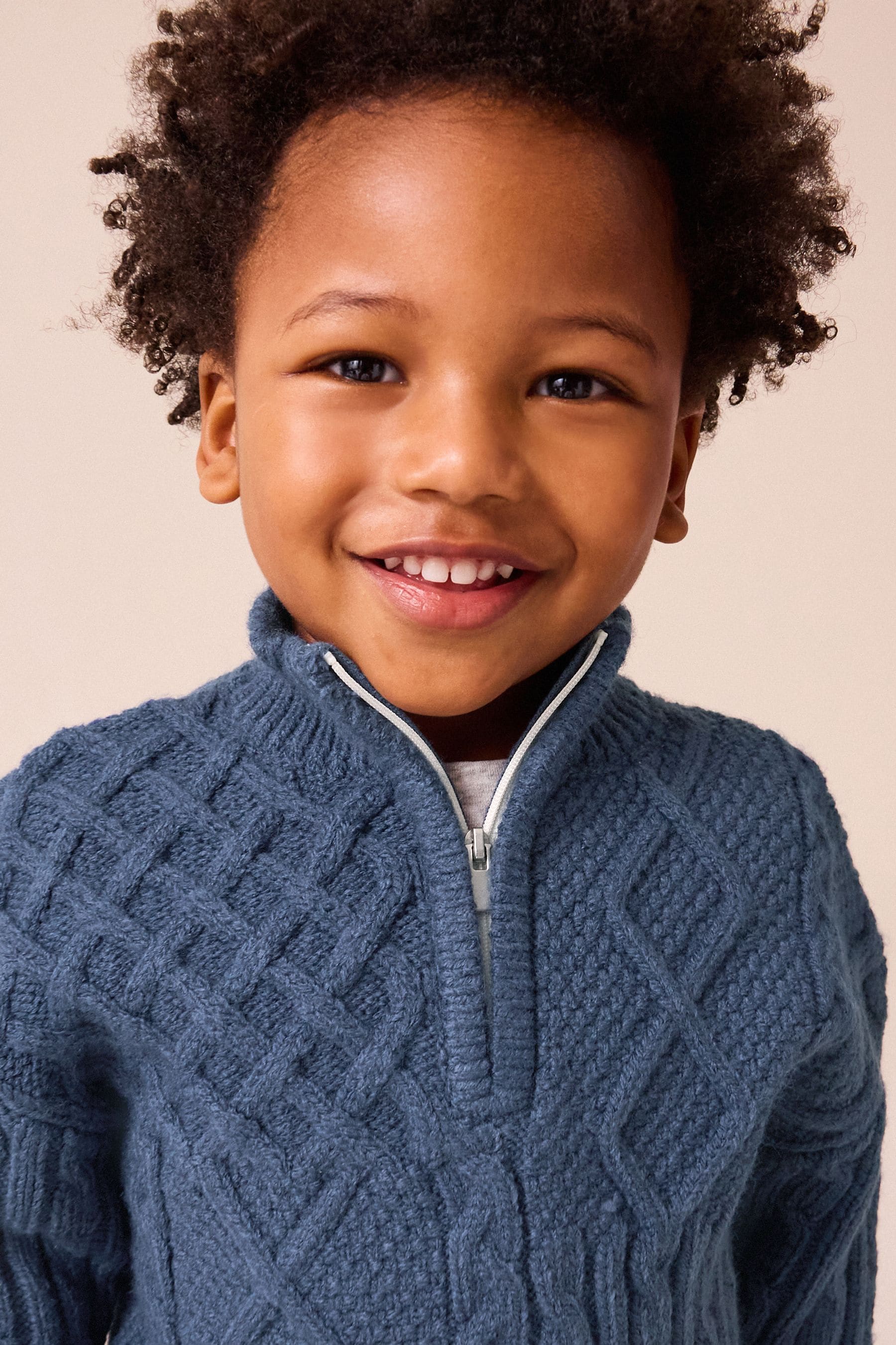 Navy Blue Cable Knit Zip Neck Jumper (3mths-7yrs)