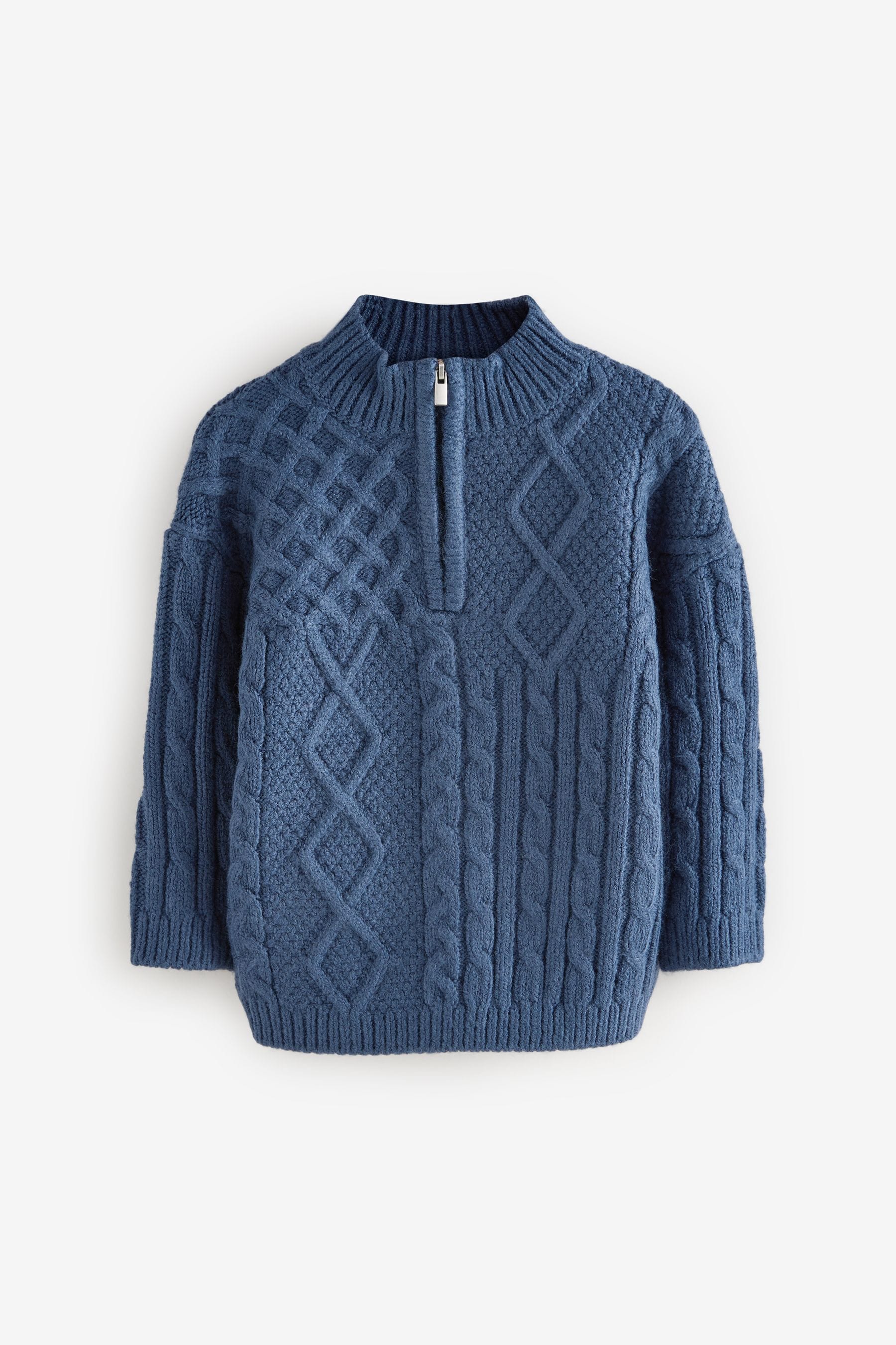 Navy Blue Cable Knit Zip Neck Jumper (3mths-7yrs)