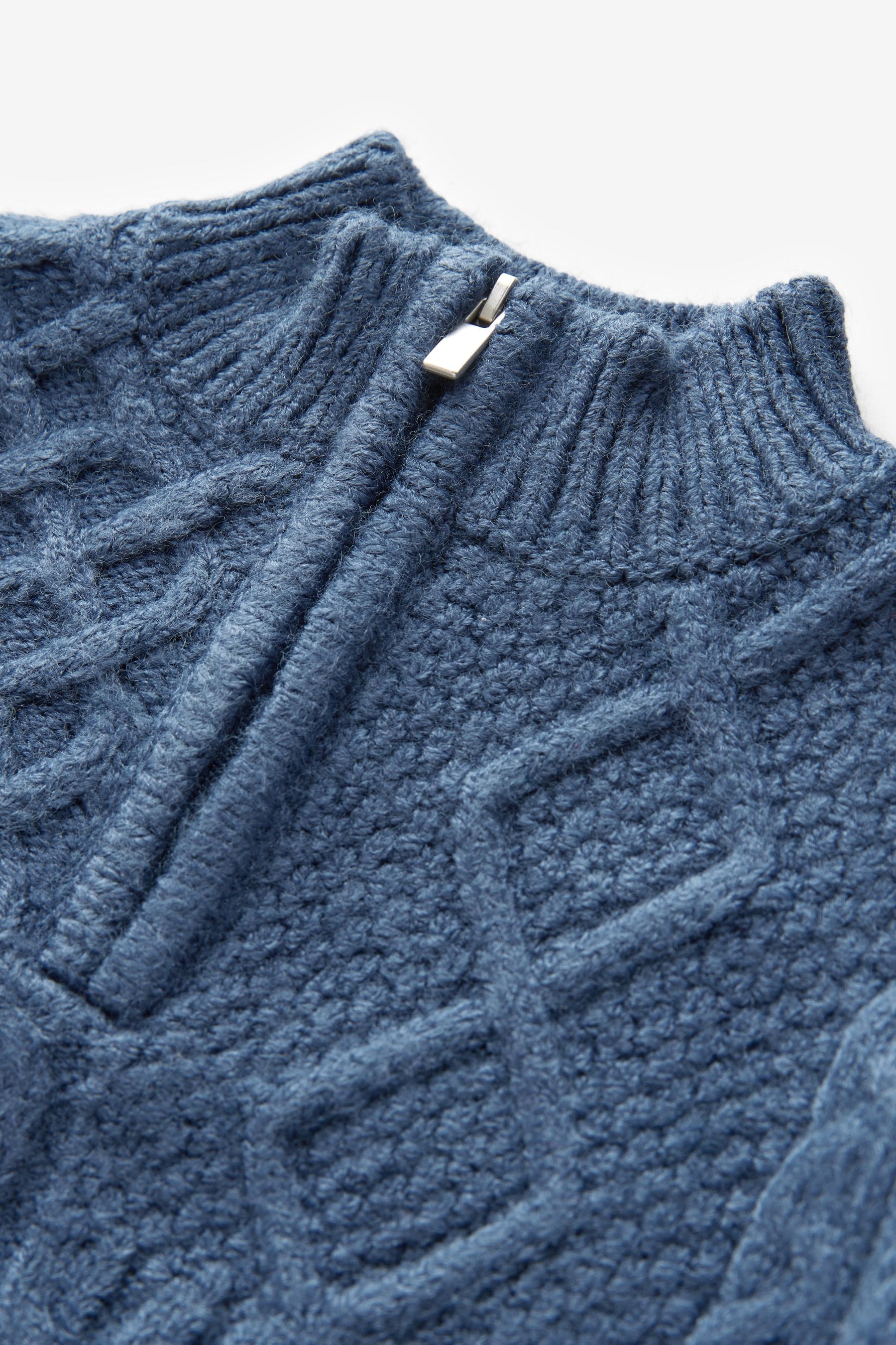 Navy Blue Cable Knit Zip Neck Jumper (3mths-7yrs)