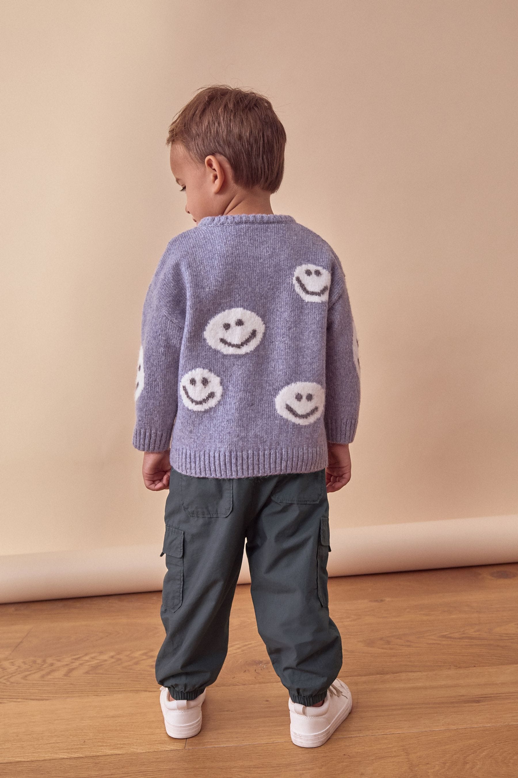 Grey/Blue Happy Faces Crew Neck Jumper (3mths-7yrs)