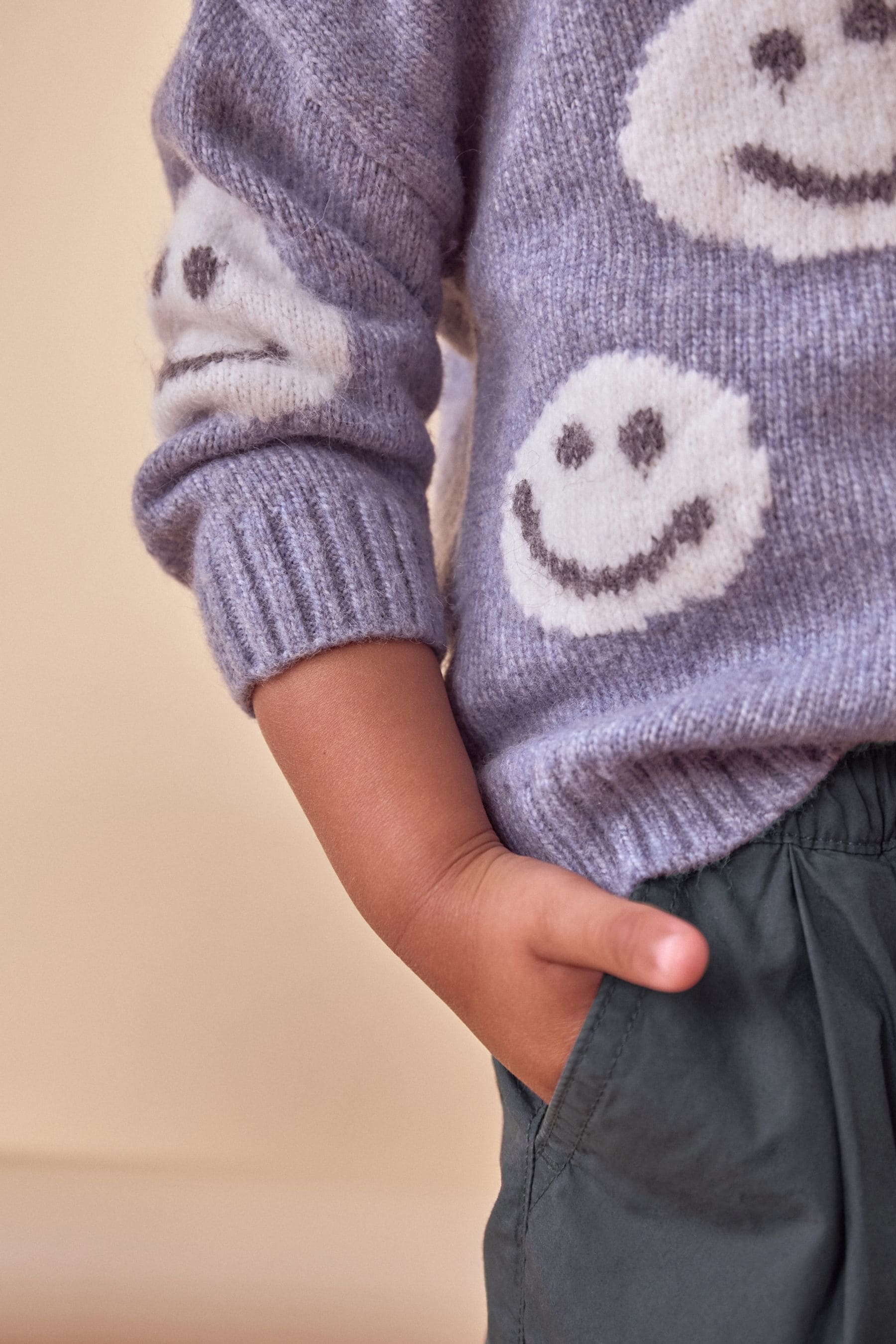 Grey/Blue Happy Faces Crew Neck Jumper (3mths-7yrs)