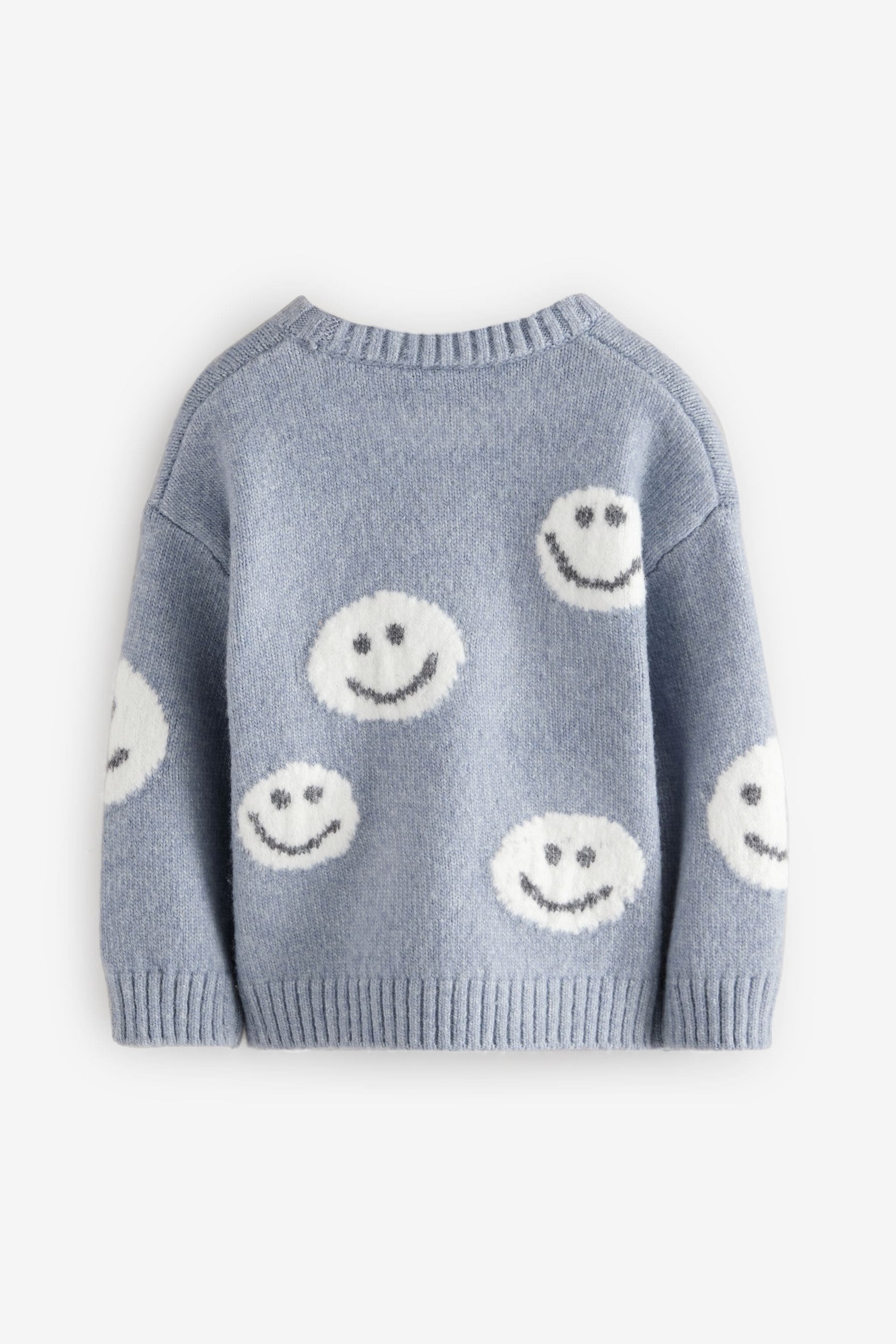 Grey/Blue Happy Faces Crew Neck Jumper (3mths-7yrs)