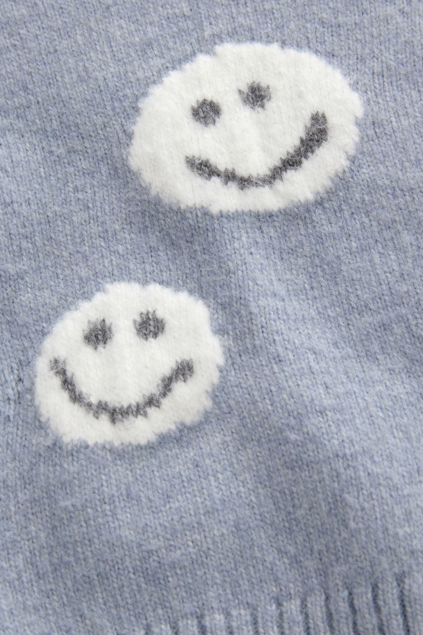 Grey/Blue Happy Faces Crew Neck Jumper (3mths-7yrs)