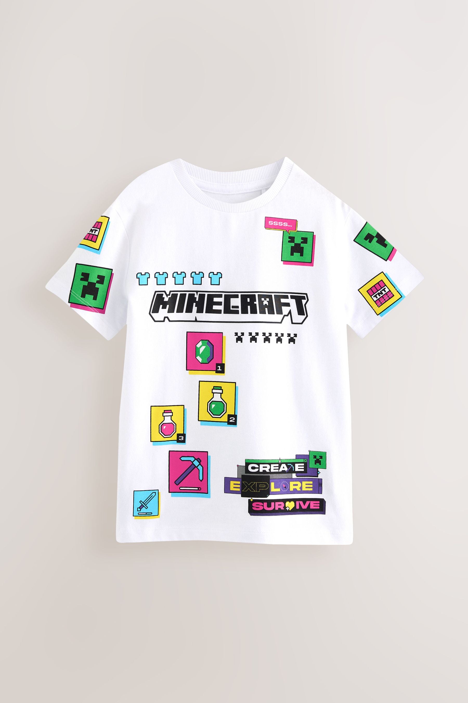 White 100% Cotton Licensed Minecraft T-Shirt (3-16yrs)