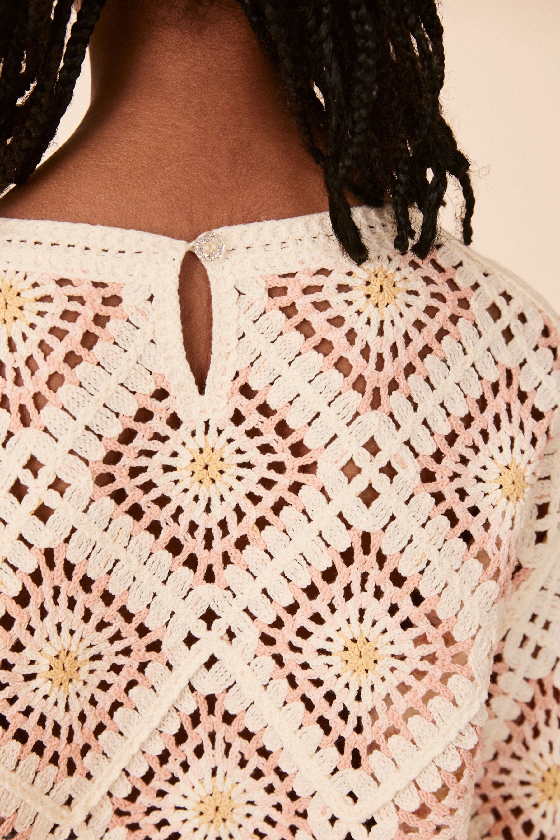 Peach Pink Crochet Jumper (3-16yrs)