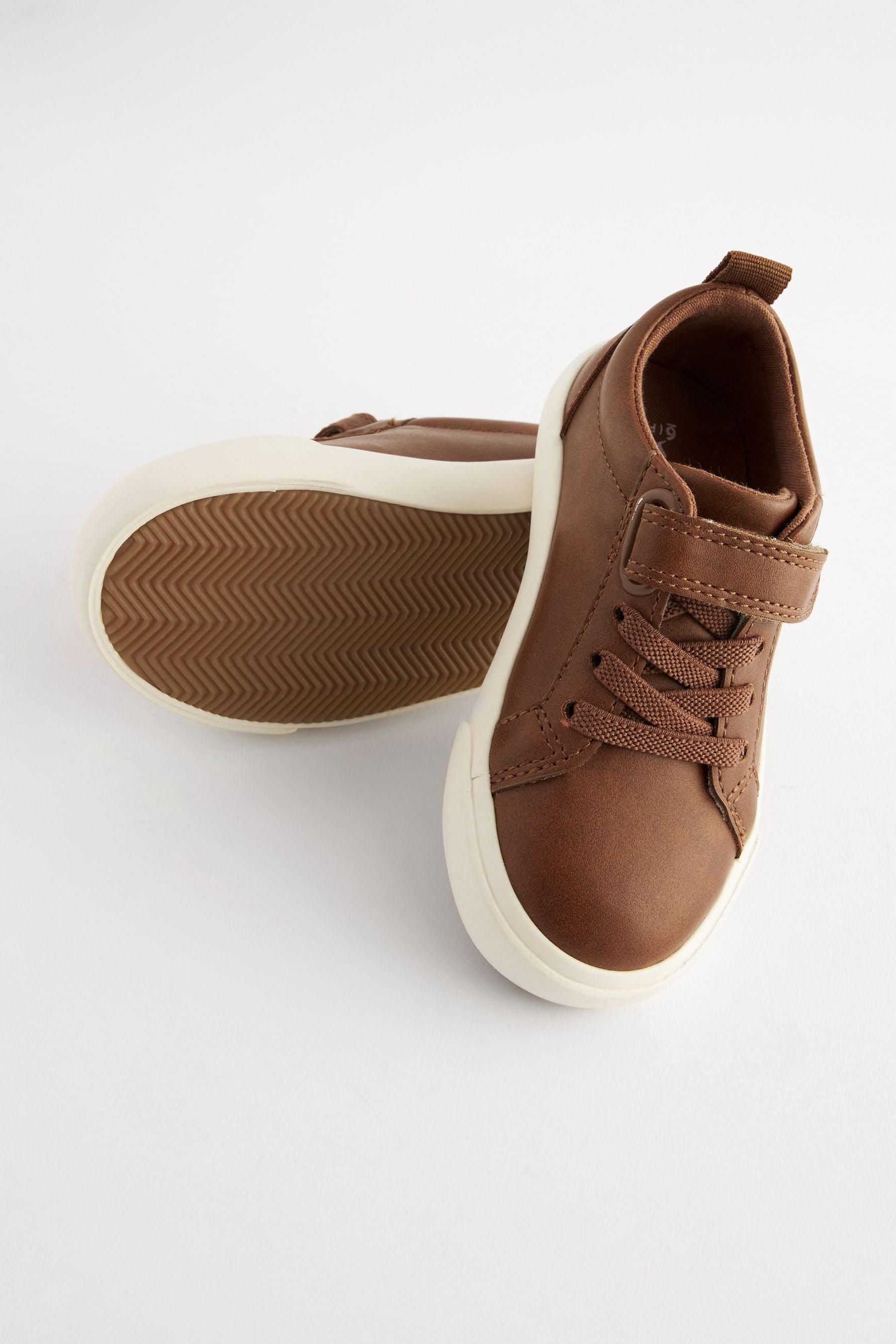 Tan Brown Wide Fit (G) Touch Fastening Elastic Lace Trainers