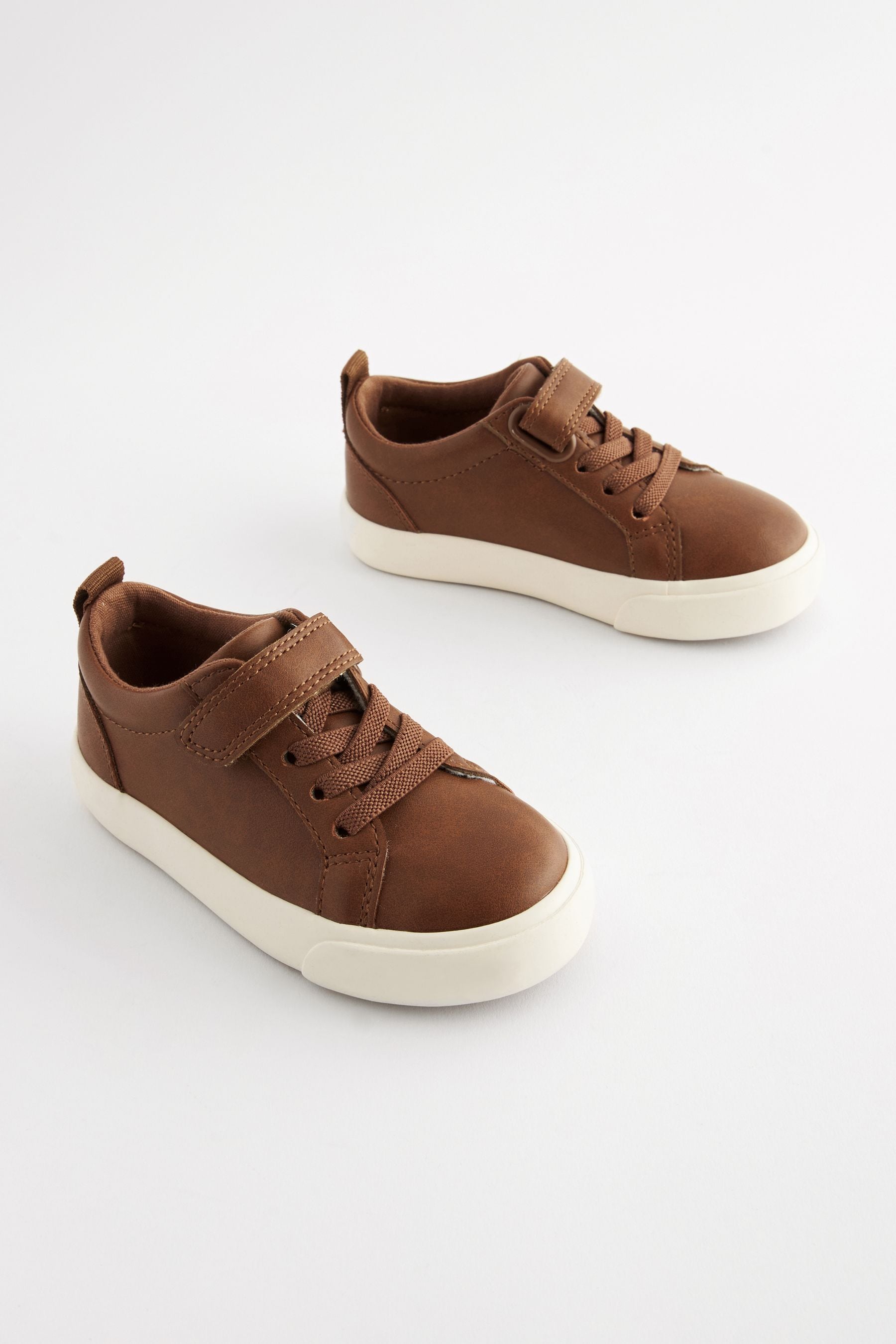 Tan Brown Wide Fit (G) Touch Fastening Elastic Lace Trainers