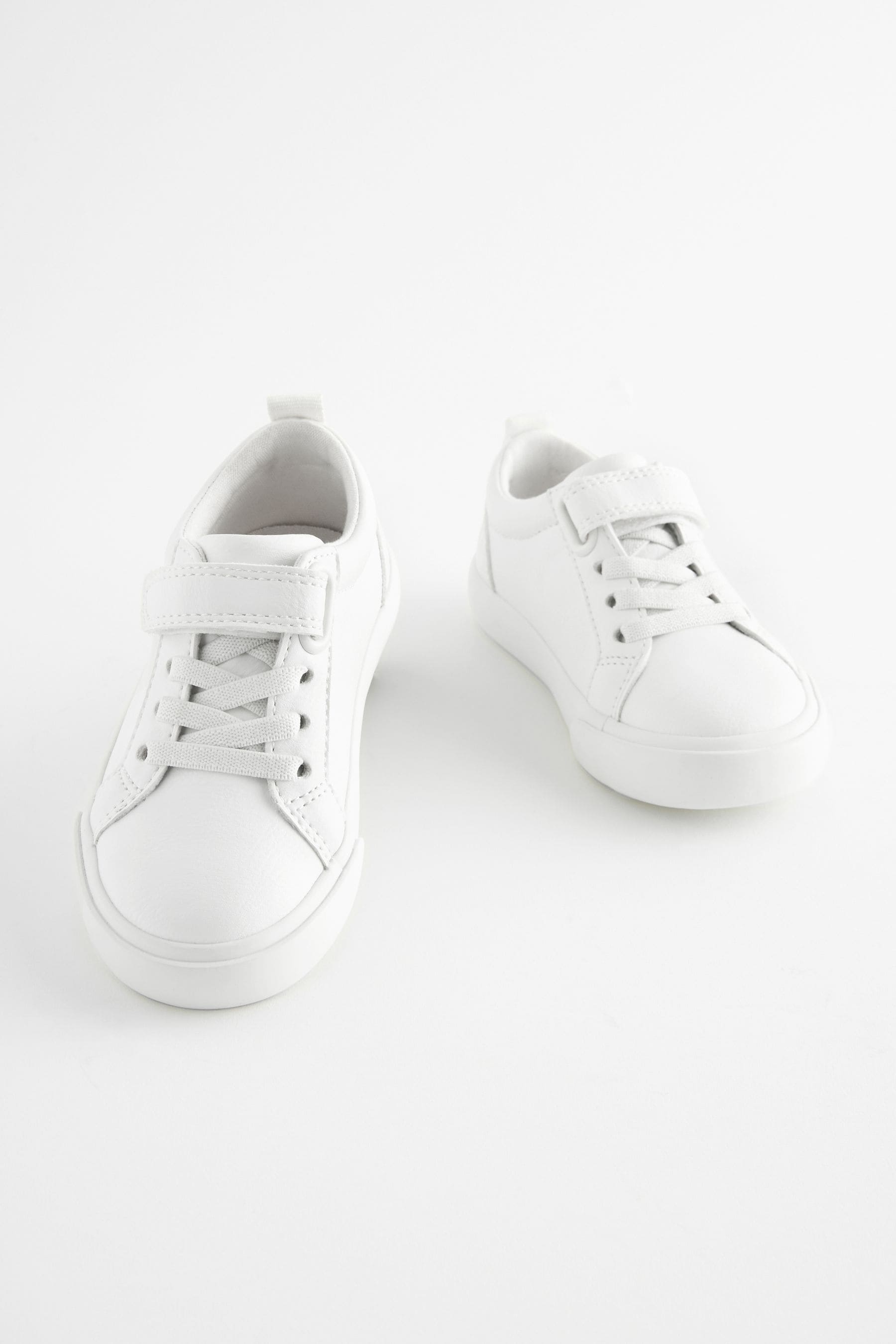 White Wide Fit (G) Touch Fastening Elastic Lace Trainers