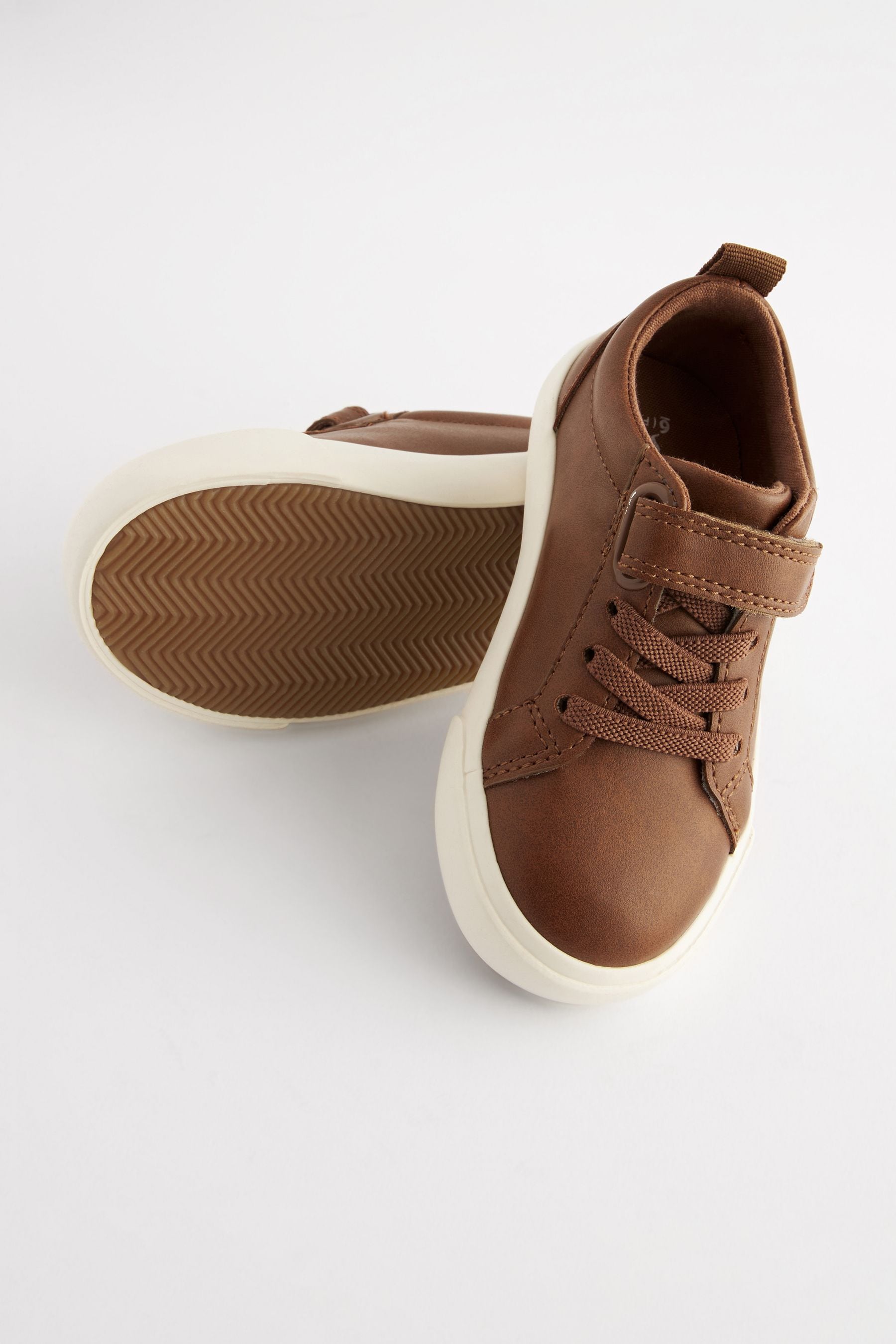 Tan Brown Standard Fit (F) Touch Fastening Elastic Lace Trainers