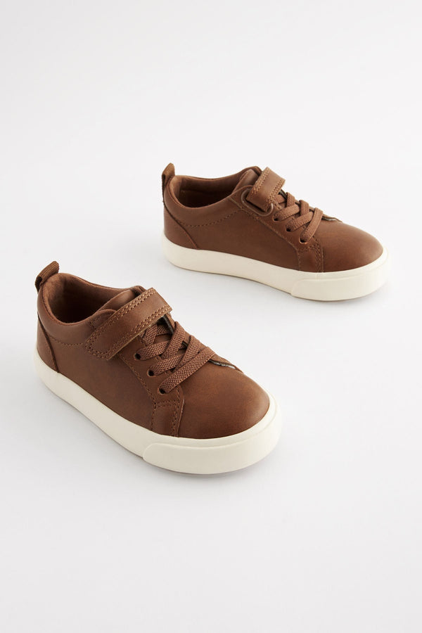 Tan Brown Standard Fit (F) Touch Fastening Elastic Lace Trainers