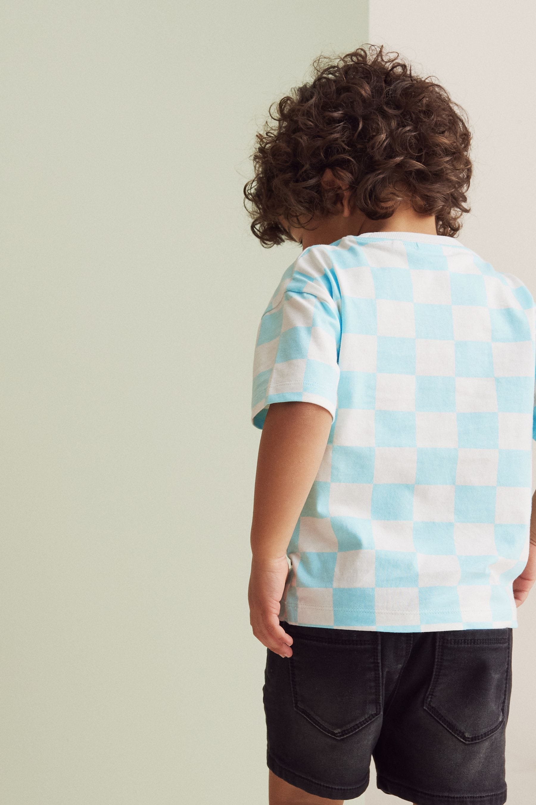 Blue/White Check Tom and Jerry Short Sleeve 100% Cotton T-Shirt (3mths-8yrs)