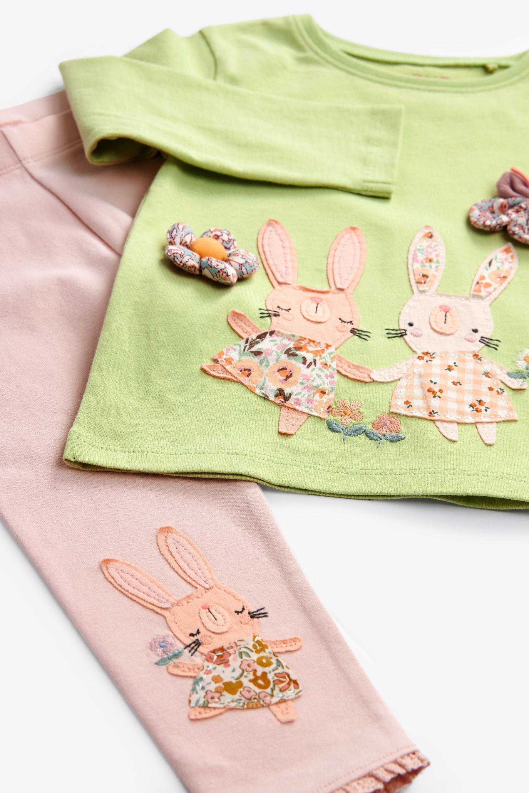 Green Pretty Bunny Long Sleeve T-Shirt and Legging Set (3mths-7yrs)