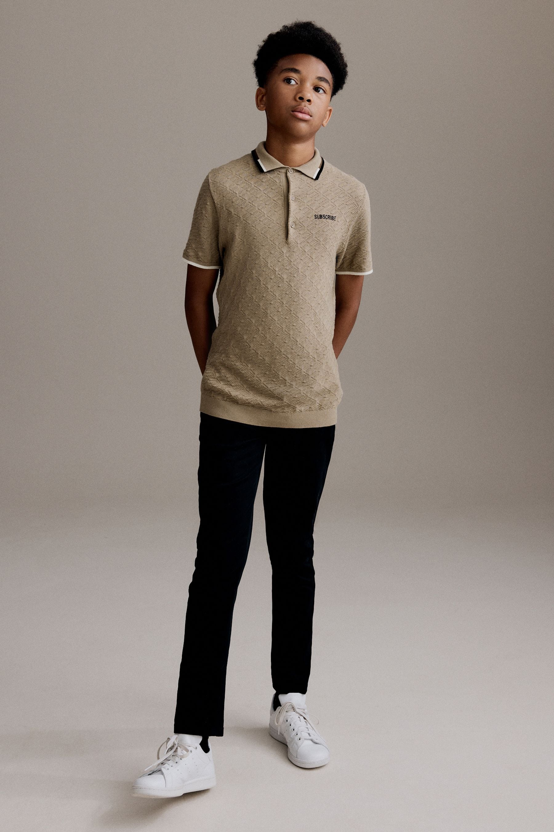 Tan Brown 100% Cotton Textured Knitted Polo Shirt (3-16yrs)