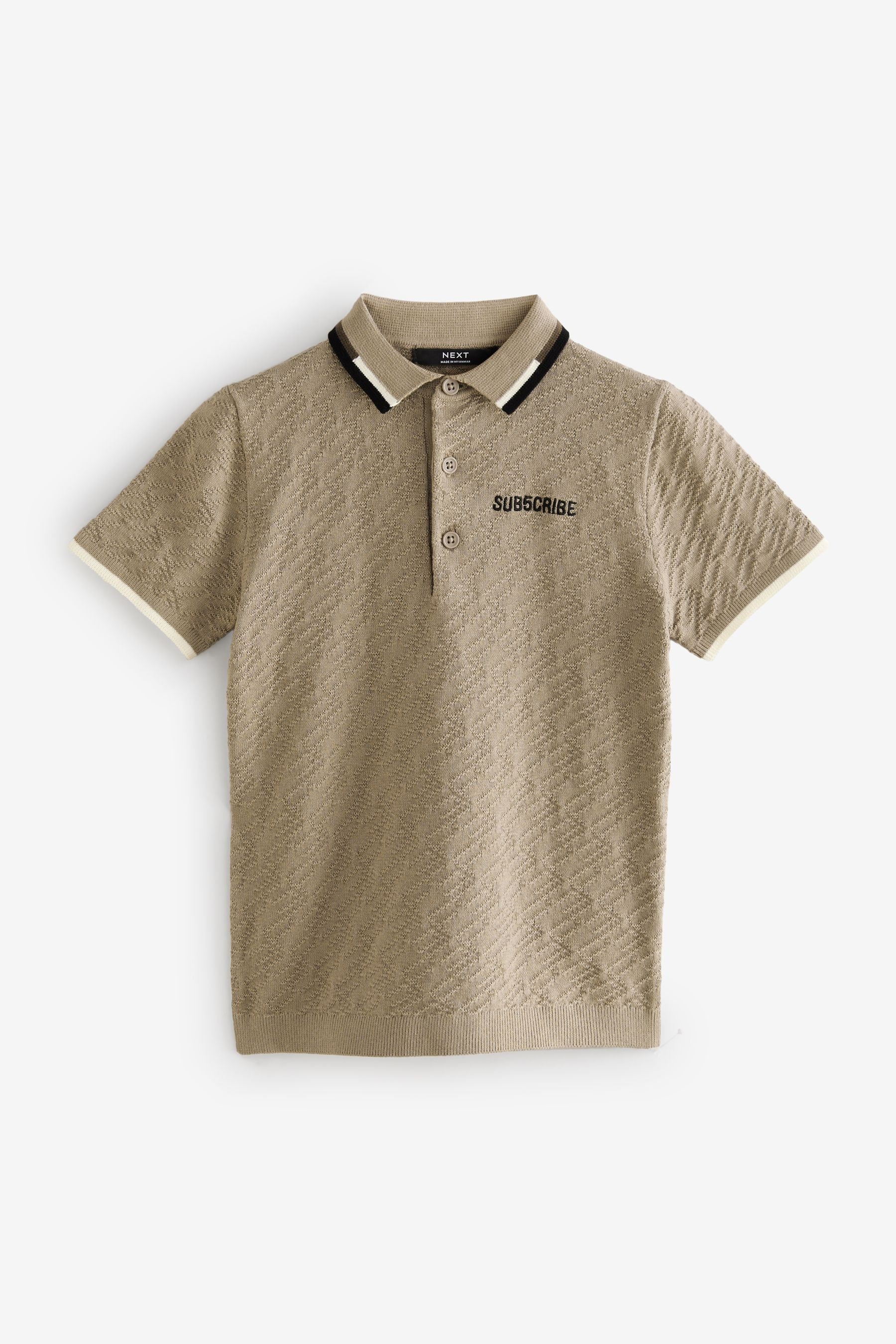 Tan Brown 100% Cotton Textured Knitted Polo Shirt (3-16yrs)