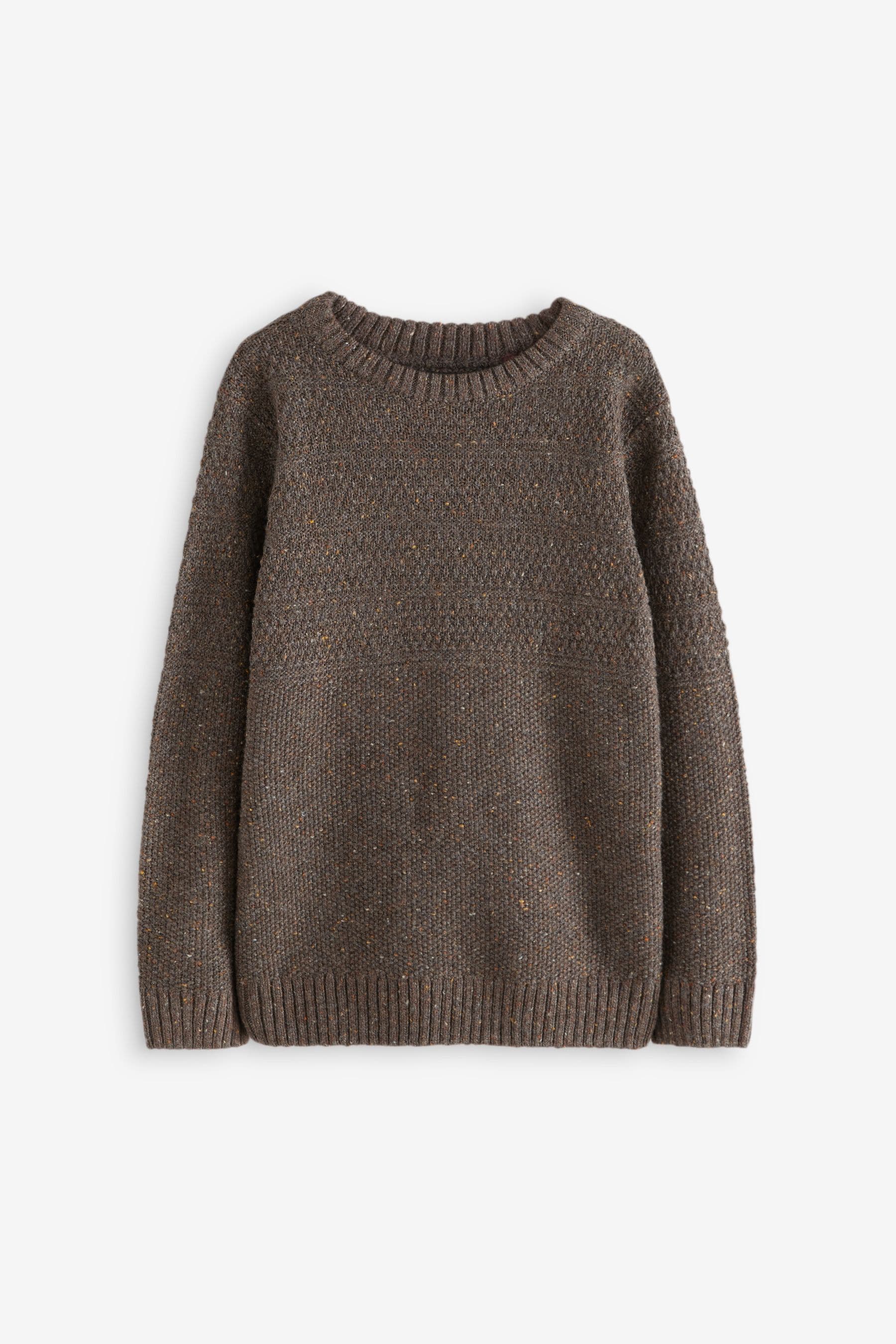 Brown Textured Crew Neck Jumper (3-16yrs)