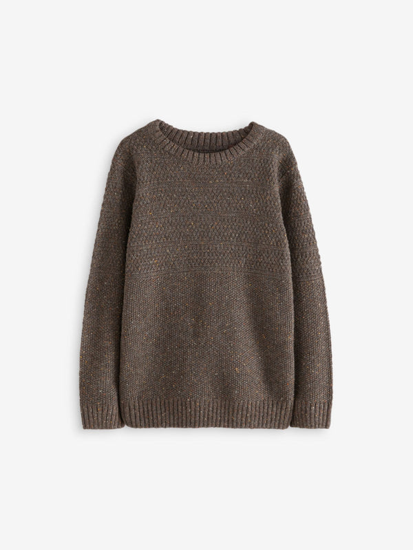 Brown Textured Crew Neck Jumper (3-16yrs)