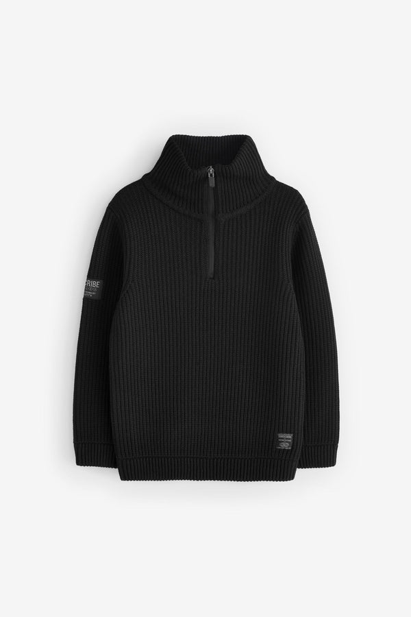 Black Utility Knitted Quarter Zip Jumper (3-16yrs)