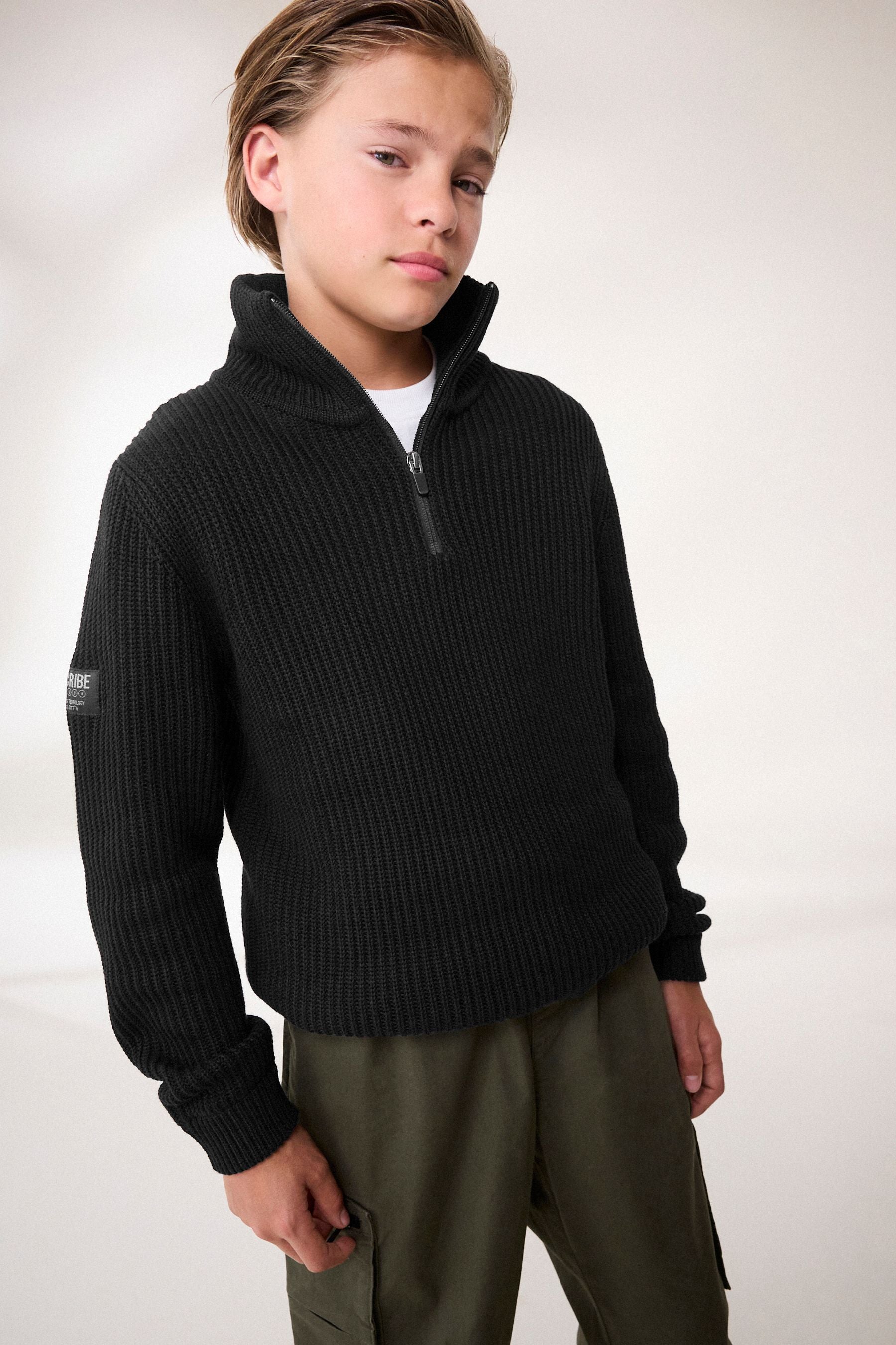 Black Utility Knitted Zip Neck Jumper (3-16yrs)