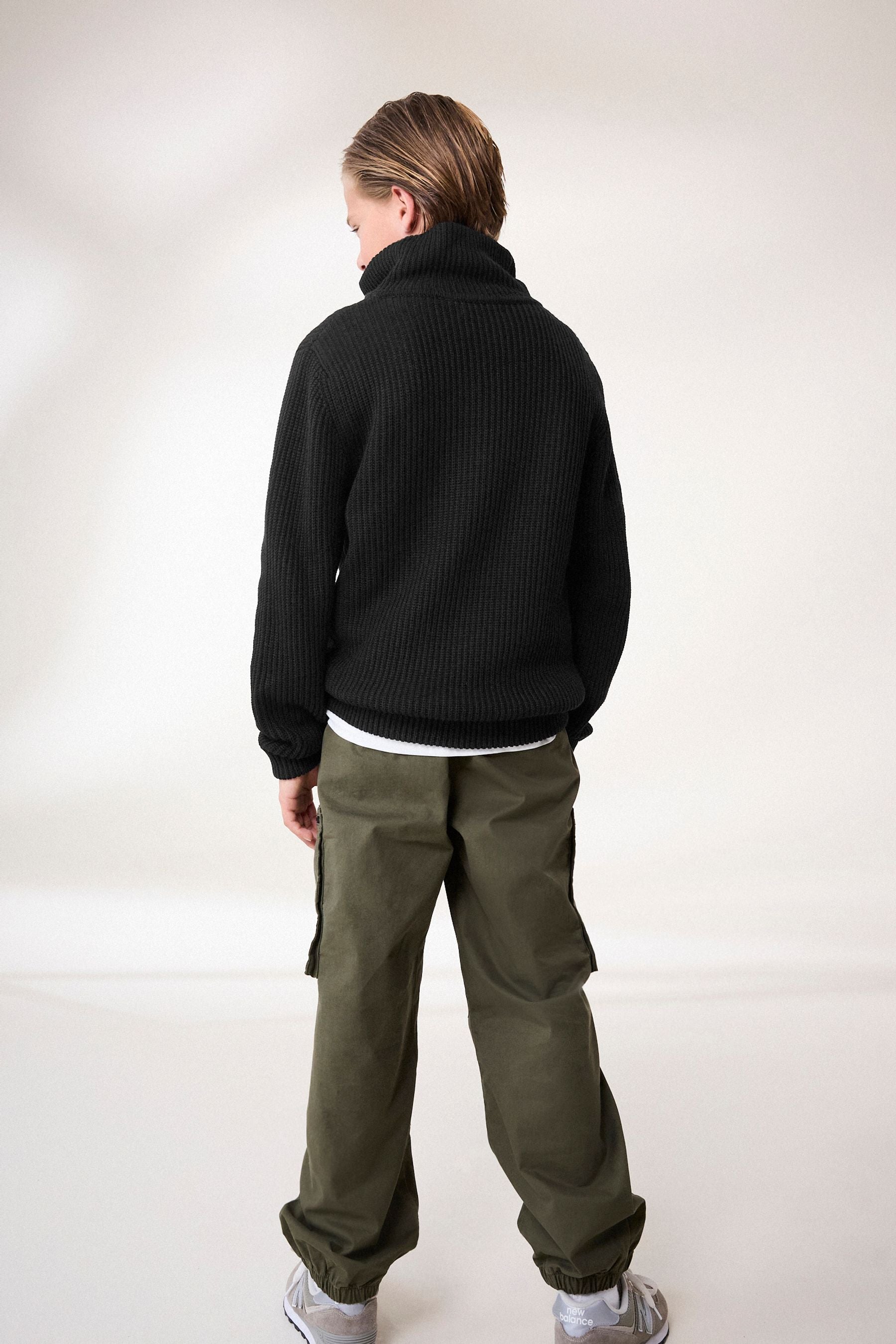 Black Utility Knitted Zip Neck Jumper (3-16yrs)